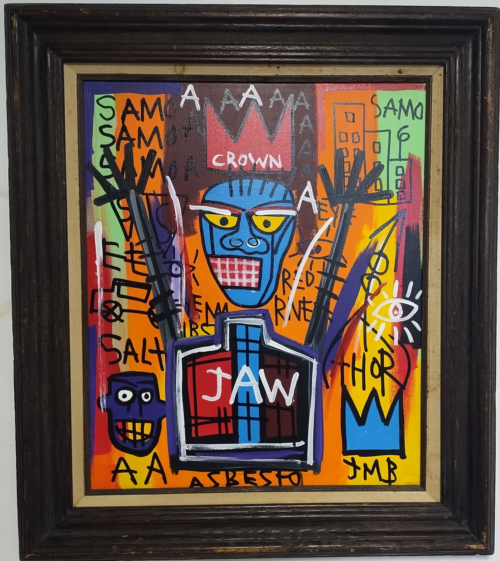 1984 Jean-Michel Basquiat Painting on Canvas Framed-Self Portrait (1 of 9)