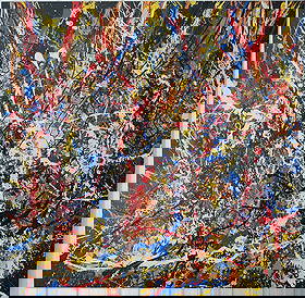 Jackson Pollock Abstract Art Painting on Canvas: Jackson Pollock Abstract Art Painting on Canvas. Approx Painting Size:: 36 x 36 x 2 inches. Painting is done in the modern abstract expressionist style for which Pollock is known. It is being sold in