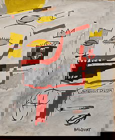 Vintage Canvas Signed Basquiat, Modern Old 20th Century Art, Modern Art: Vintage Canvas Signed Basquiat, Modern Old 20th Century Art, Modern Art. Approx Canvas SIze: 21 x 18 inches. See Photos as part of the description. Sold in the style of, After. Good vintage condition