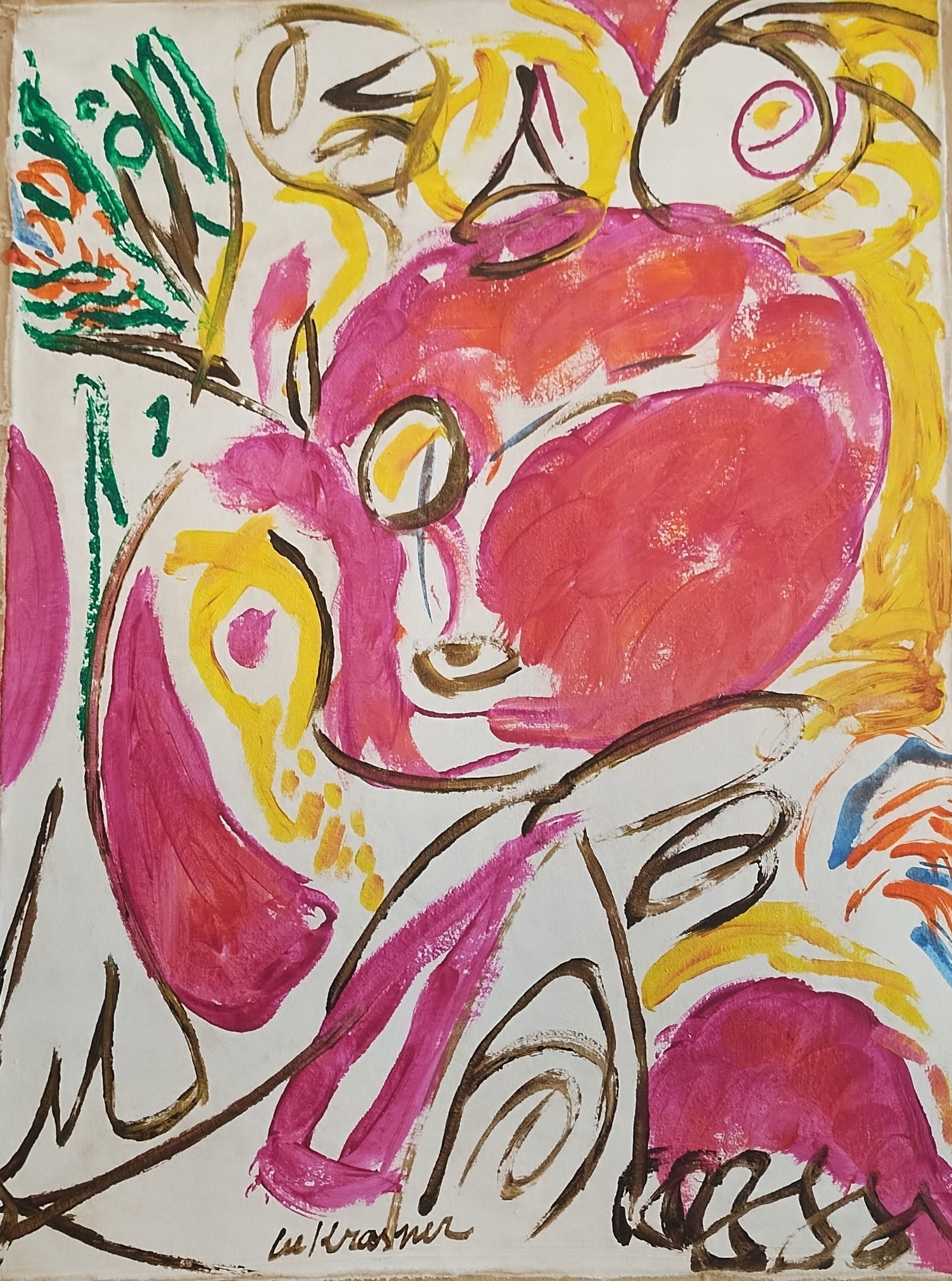 Signed Krasner (Lee Krasner - Amer), Abstract Painting on Canvas. (1 of 2)