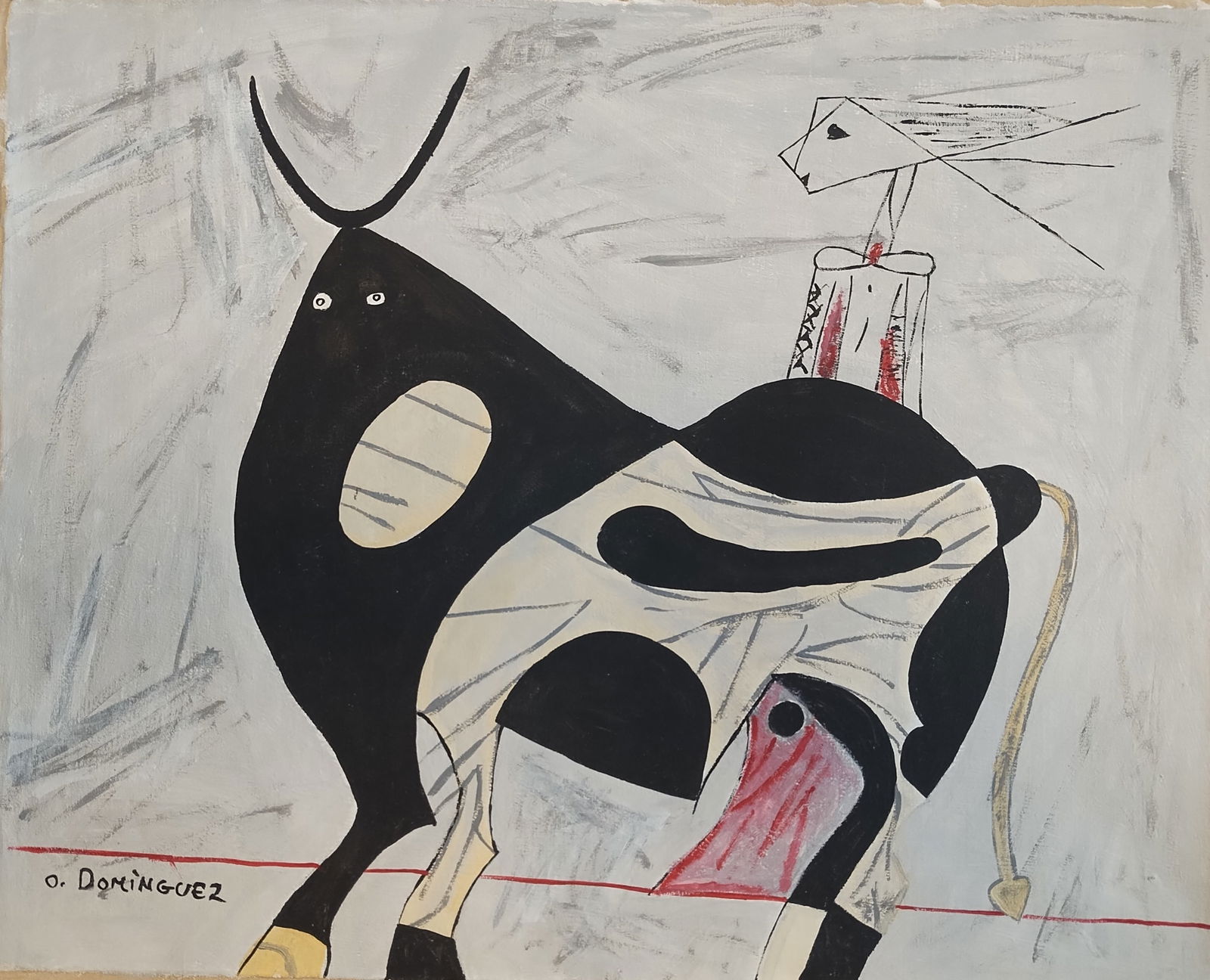 Signed Domingez (Oscar Dominguez - Spain), Abstract Painting on Canvas.: Signed Domingez (Oscar Dominguez - Spain), Abstract Painting on Canvas. Approx Canvas Size: 20 3/4 x 17 inches. Vintage Abstract.Good vintage condition. See photos as part of the description. NOTE: Th