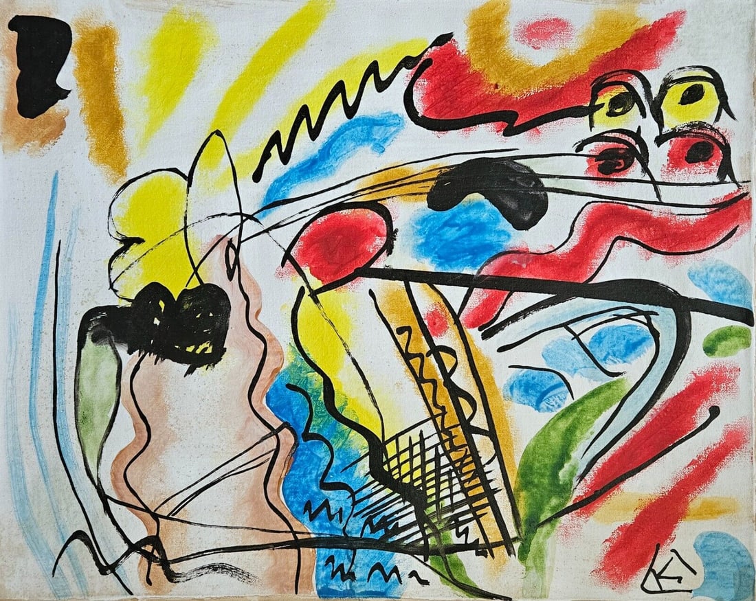 Vintage Abstract Painting Signed- Kandinsky, Modern Art: Vintage Abstract Painting Signed- Kandinsky, Modern Art, Painted on canvas. Approx Canvas Measurements: 24 1/2 x 20 inches. SEE PHOTOS as part of the description. Good condition.It is being sold in th