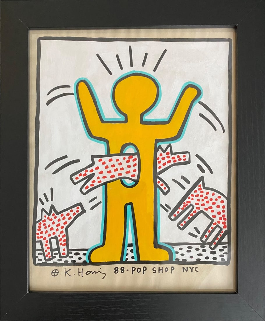 Keith Haring 88 Pop shop NY Drawing on  Paper Stamped On Reverse. (1 of 6)