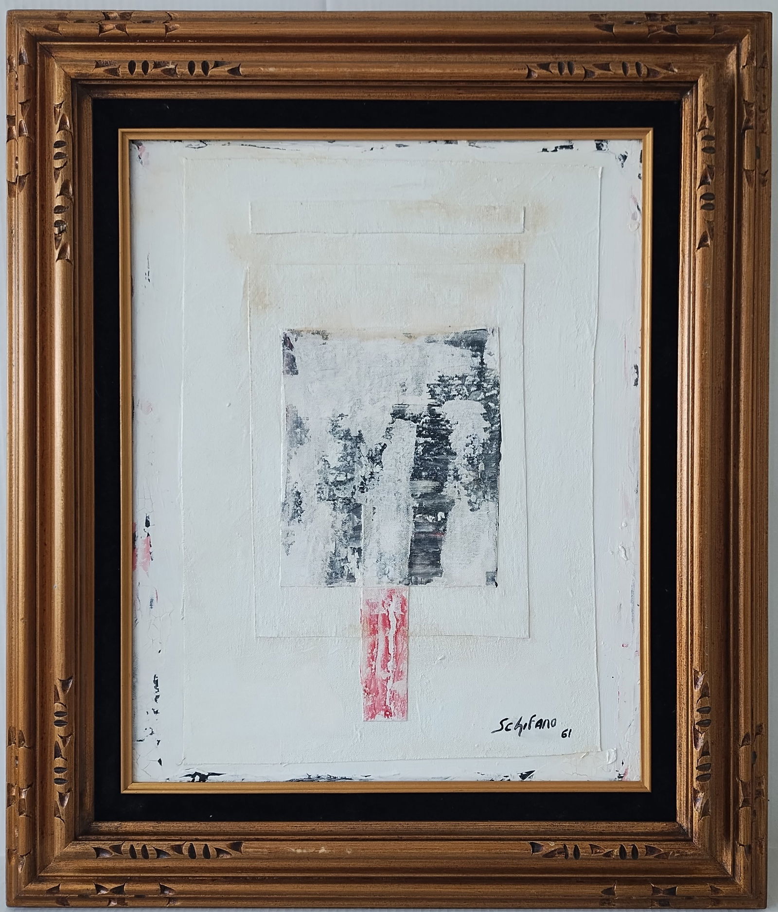 Signed Schifano, Italy (1934 - 1998) Abstract Art Painting on Canvas: Signed Schifano, Italy (1934 - 1998) Abstract Art Painting on Canvas A minimalist Abstract Mixed-media Collage Artwork with a powerful Conceptual Message. This is a one-of-a-kind piece. Approx Paintin