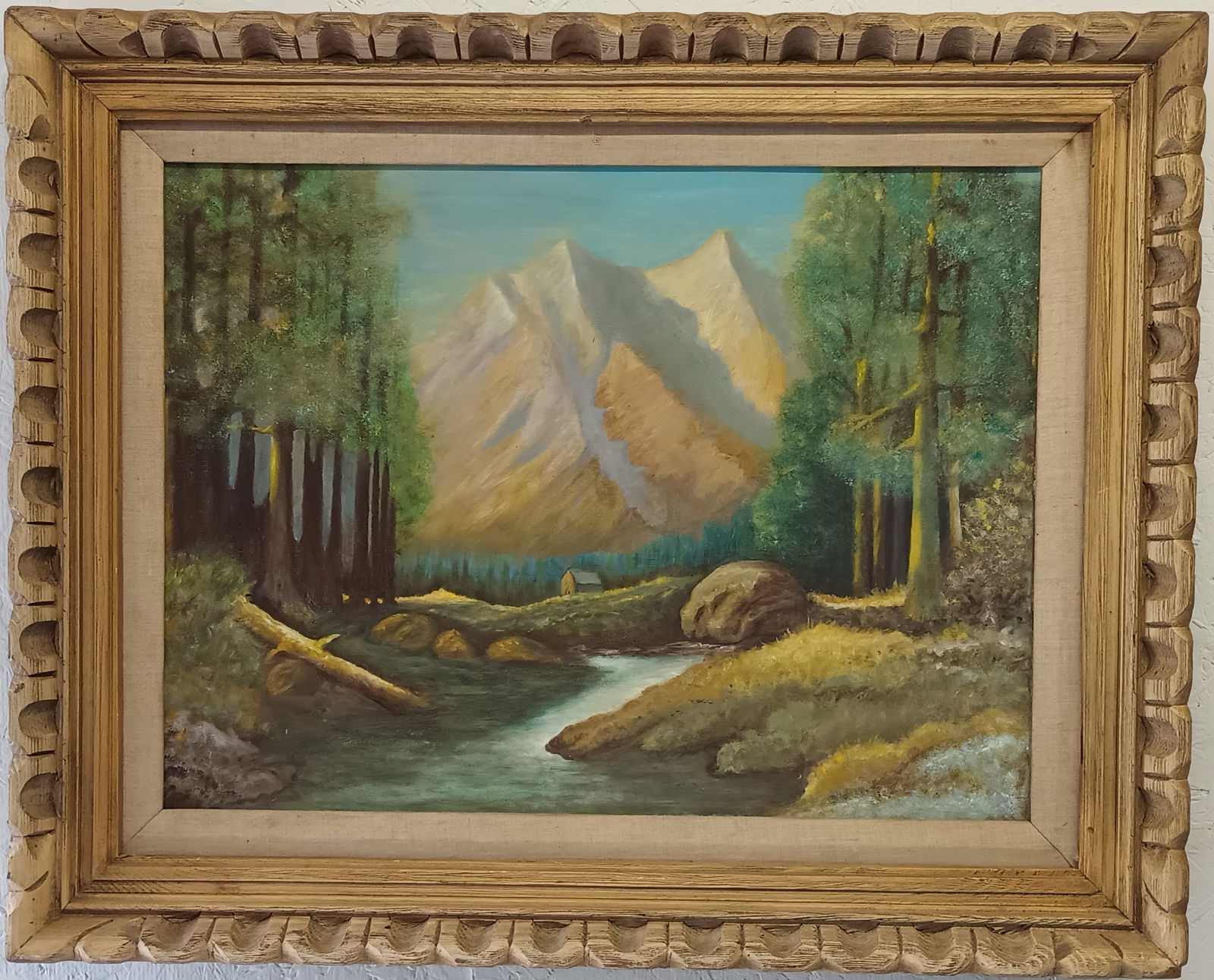 Mountain River Landscape Oil Painting on Canvas Vintage (1 of 9)