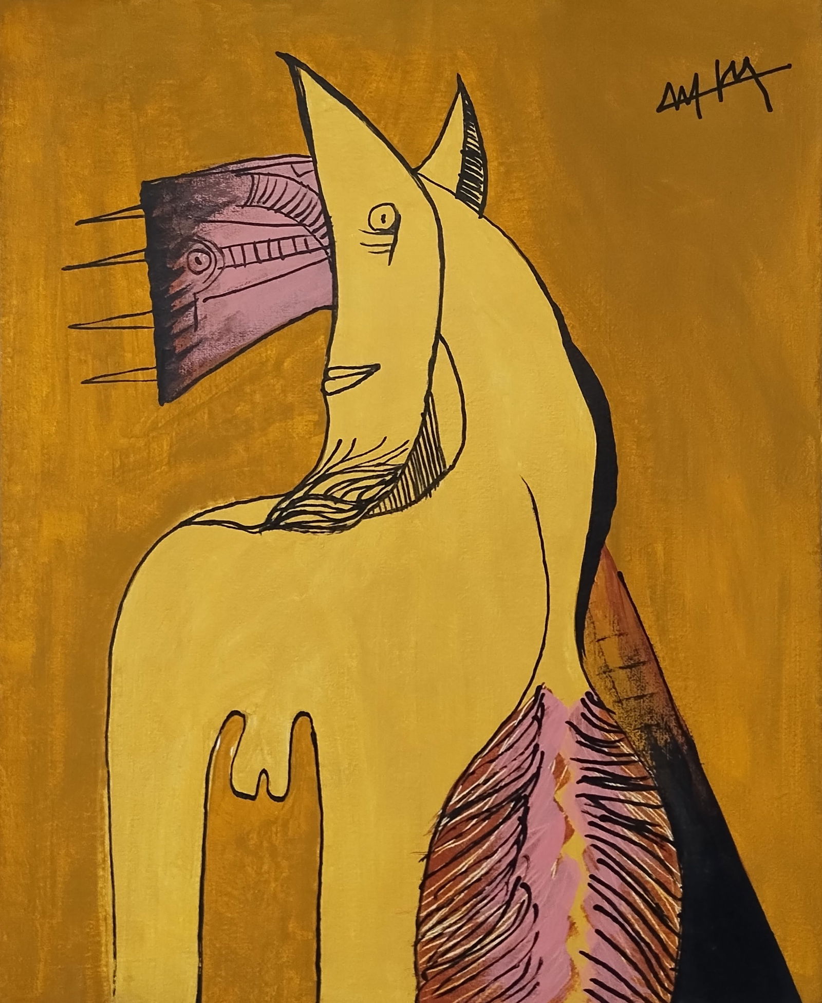 Signed Wifredo Lam20th Century Modern Painting on Canvas. (1 of 4)