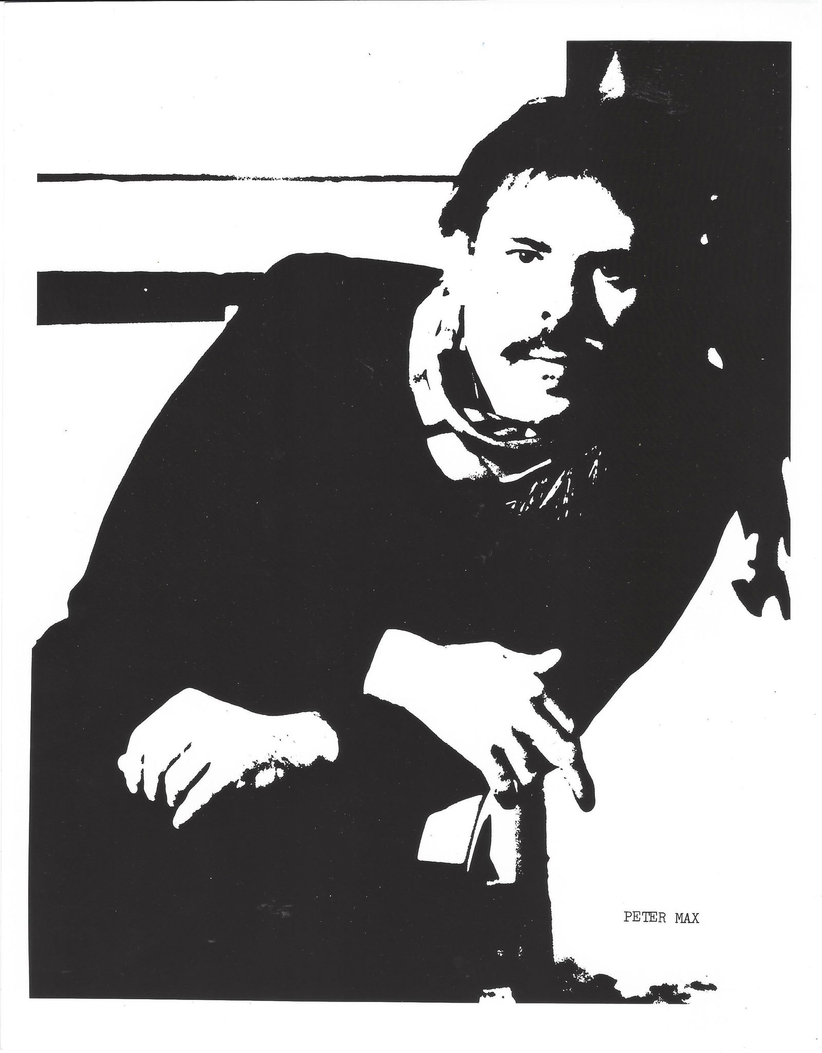 Peter Max Portrait: Peter Max Portrait. Provenance: New York-Based Photography Collector & Curator -Collection of Rare Photographs. Approx Size: 10 x 8 inches. Photo may have bent corners, damaged corner and stripes. The