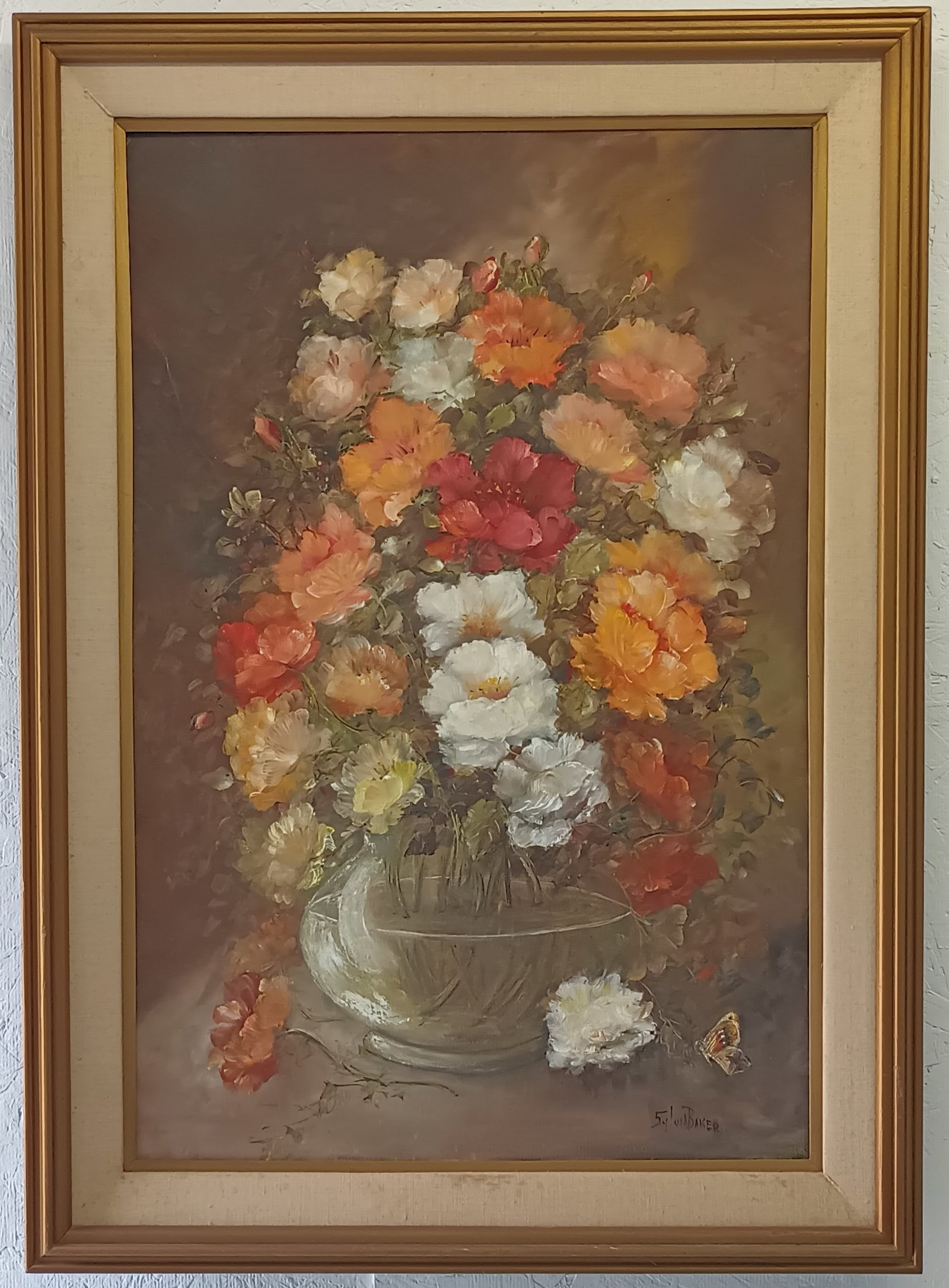 Vintage Bouquet of Flower Framed Painting on Canvas Signed. (1 of 6)