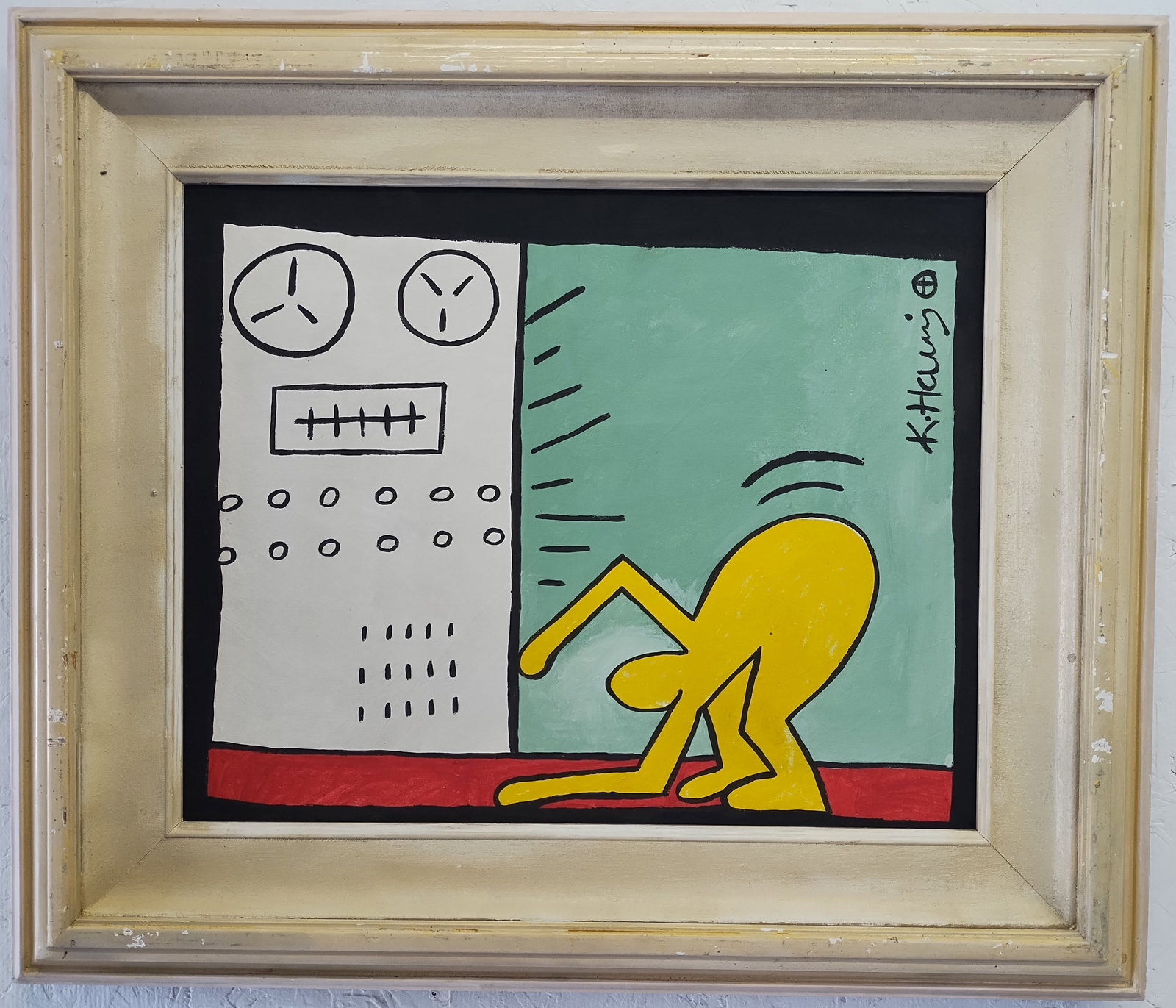 Vintage Abstract Canvas Signed Keith Haring, Modern Art 20th Century: Vintage Abstract Canvas Signed Keith Haring, Modern Art 20th Century. Approx Painting Size: 20 X 16 Inches - Frame Size: 21 x 17 x 2 Inches. Frame may have scratches and marks due to storage.(See Phot