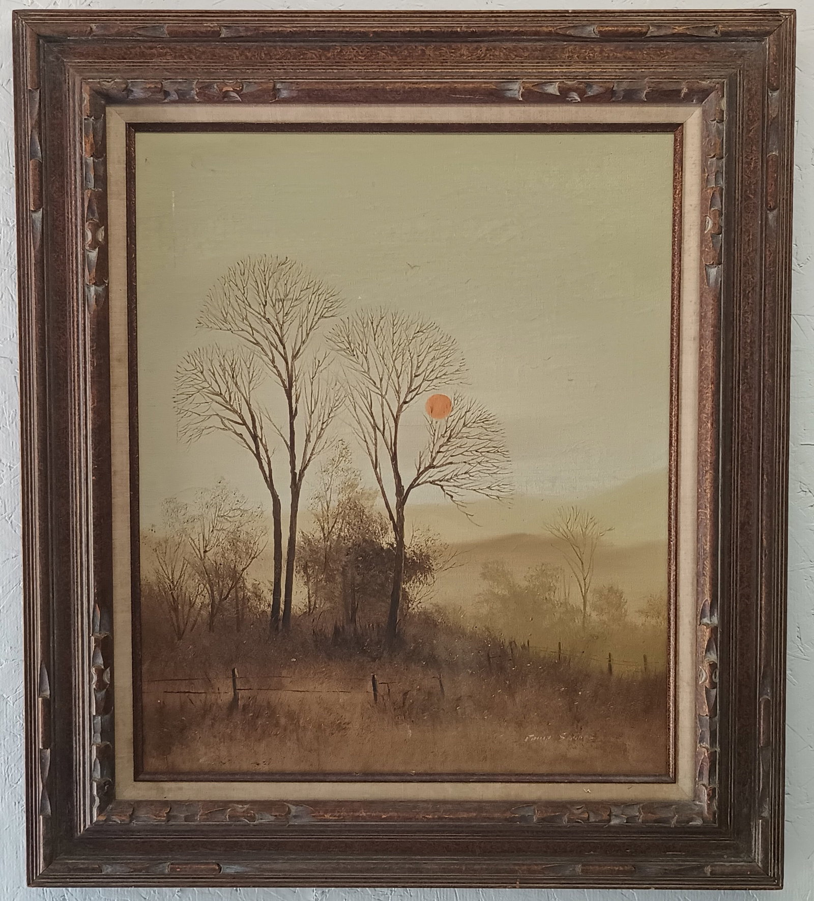 Vintage Oil Painting on Canvas Framed: Vintage Oil Painting on Canvas Framed - Approximate Artwork Size: 24 x 20 Inches. - Approximate Frame Size: 31 x 27 x 3 Inches. The frame can have scratches and marks due to storage. Vintage Condition
