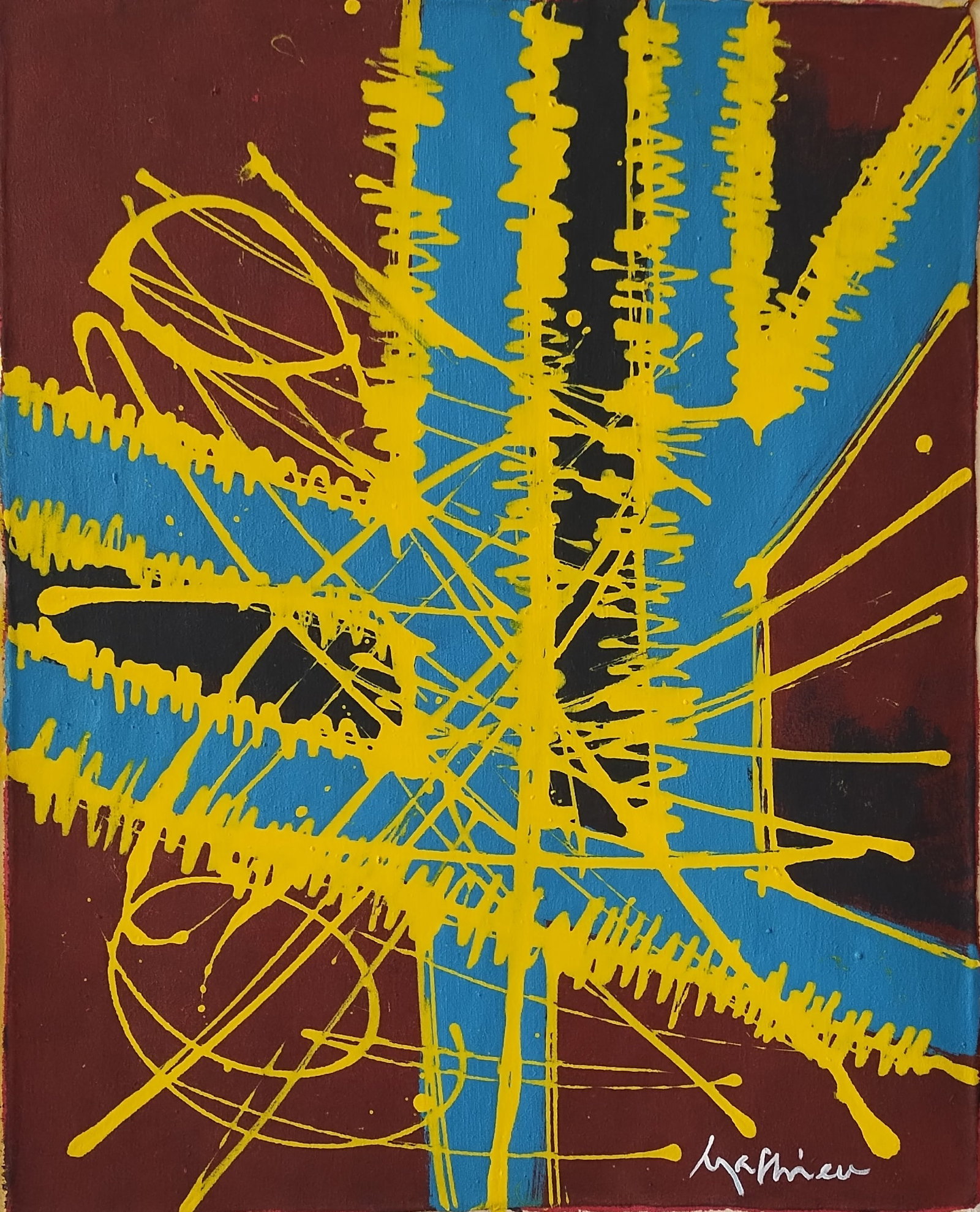 Signed Mathieu Abstract Painting on Canvas (1 of 3)