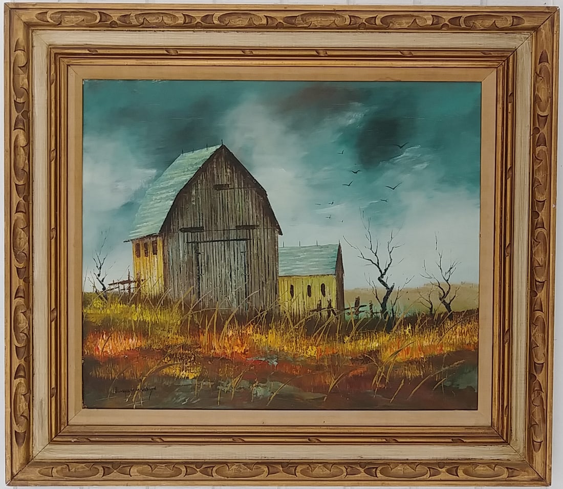 EVERETT WOODSON VINTAGE SINNED BARN OIL PAINTING FRAME (1 of 6)