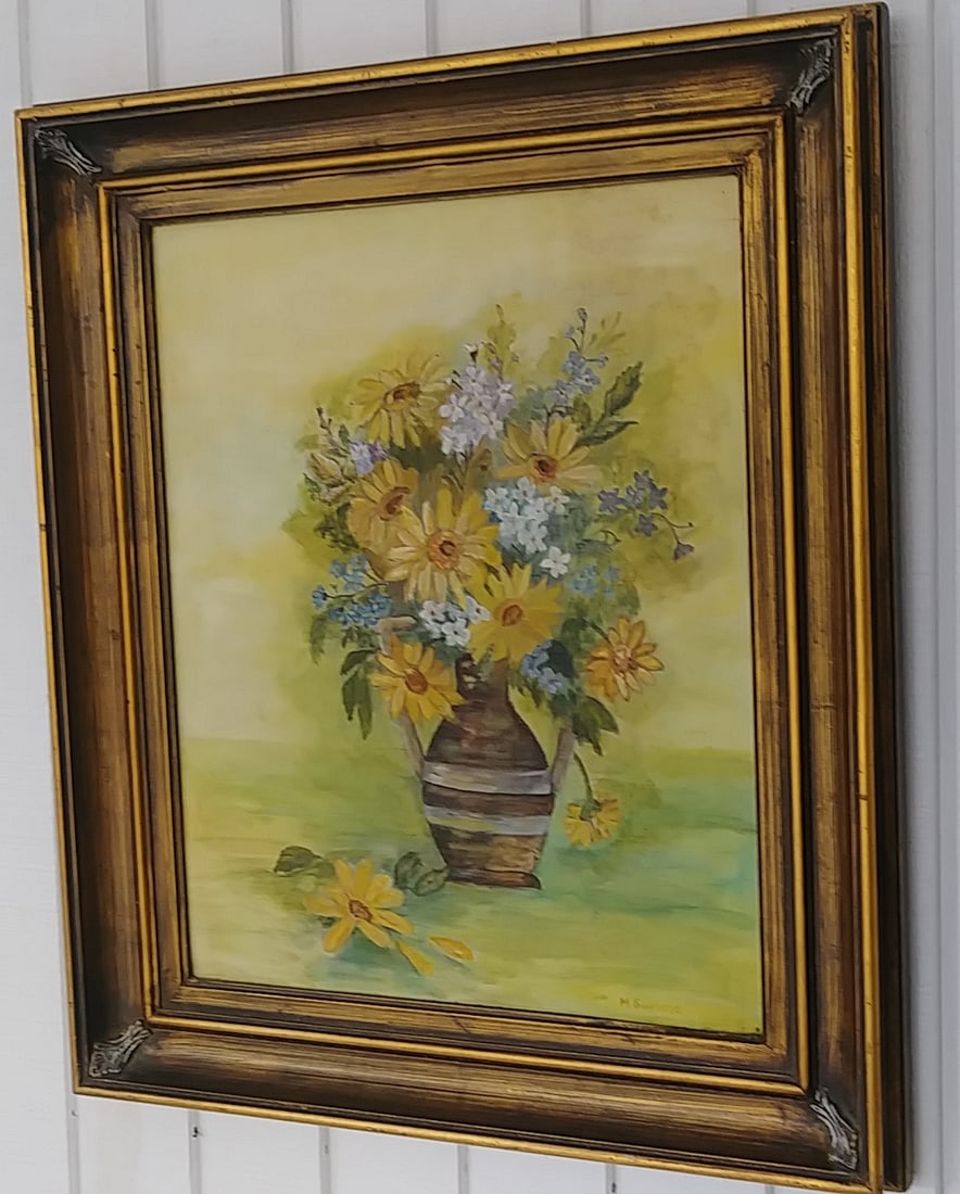 Vintage Original Flower Oil Painting Signed. - 4