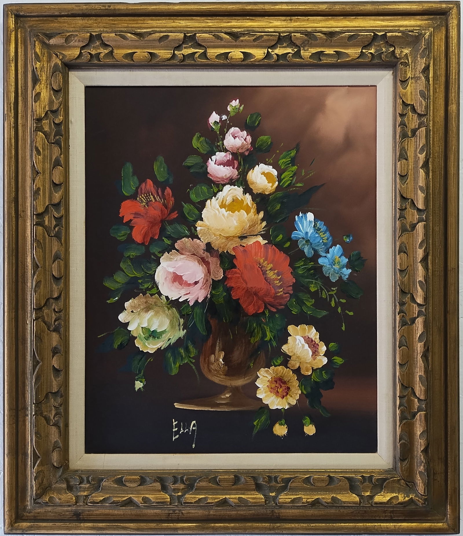 Ella Thalbitzer Danish | 1883 - 1952.Vintage French Floral Oil Painting: Ella Thalbitzer Danish | 1883 - 1952.Vintage French Floral Oil Painting - Garden Flower, 20th Century Colourful Flowers In Vase. Approx Painting Size: 20 X 16 Inches Frame Size: 24 x 28 x 2 Inches. El