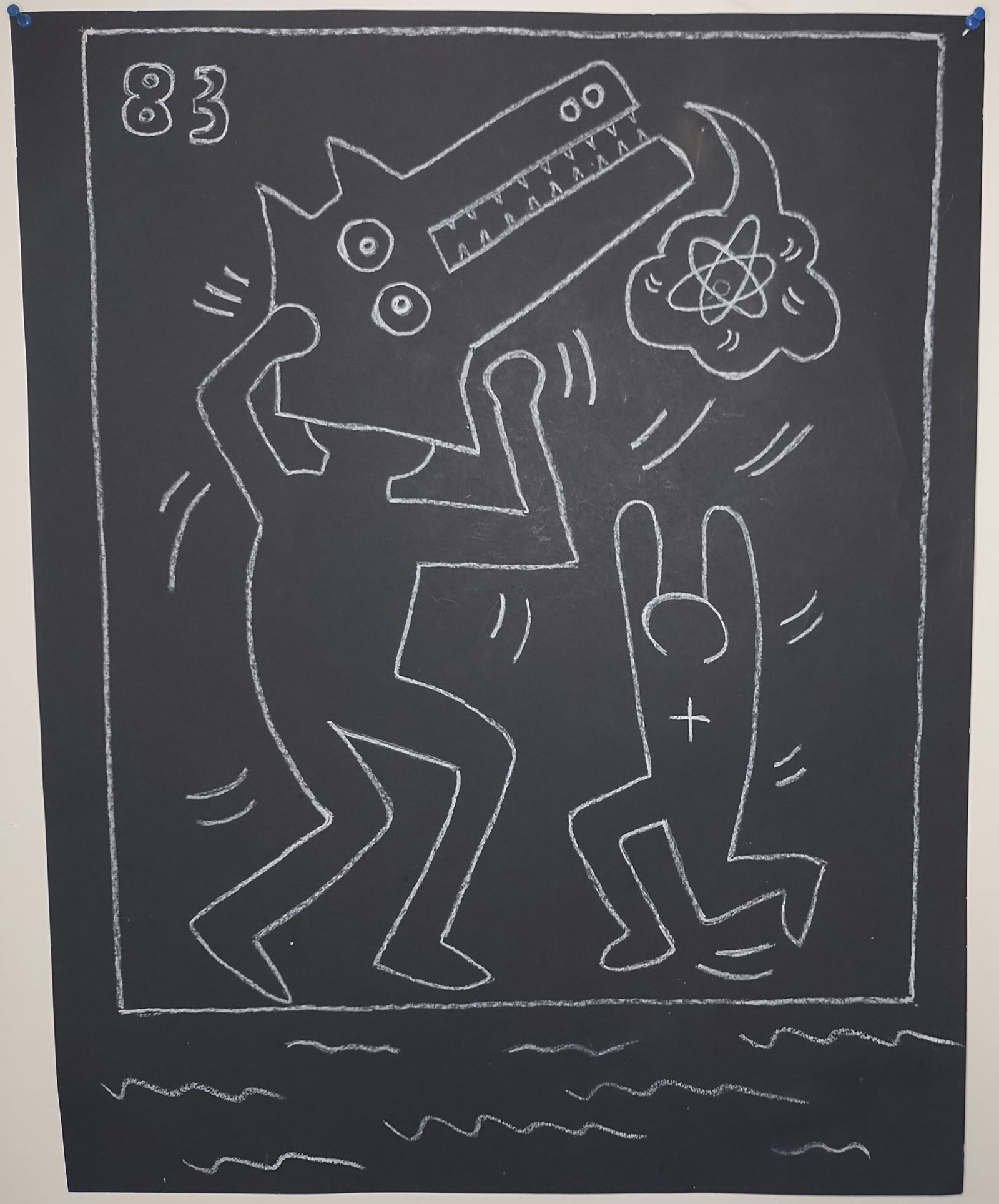 Keith Haring (Handmade) Drawing On Black Paper. 28 x 22 In (1 of 1)