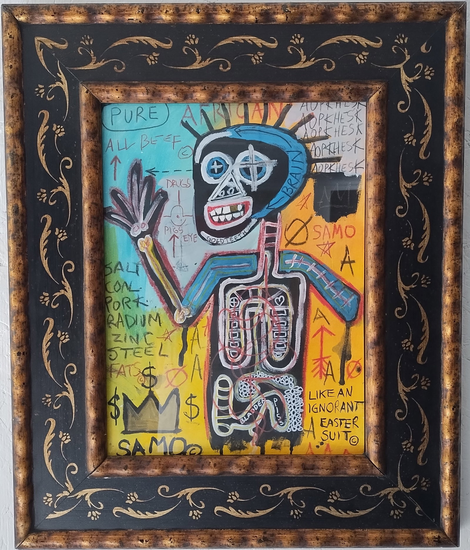 1995 Jean-M Basquiat Painting on Paper Framed-Self Portrait SAMO.Stamped on Reverse (1 of 8)