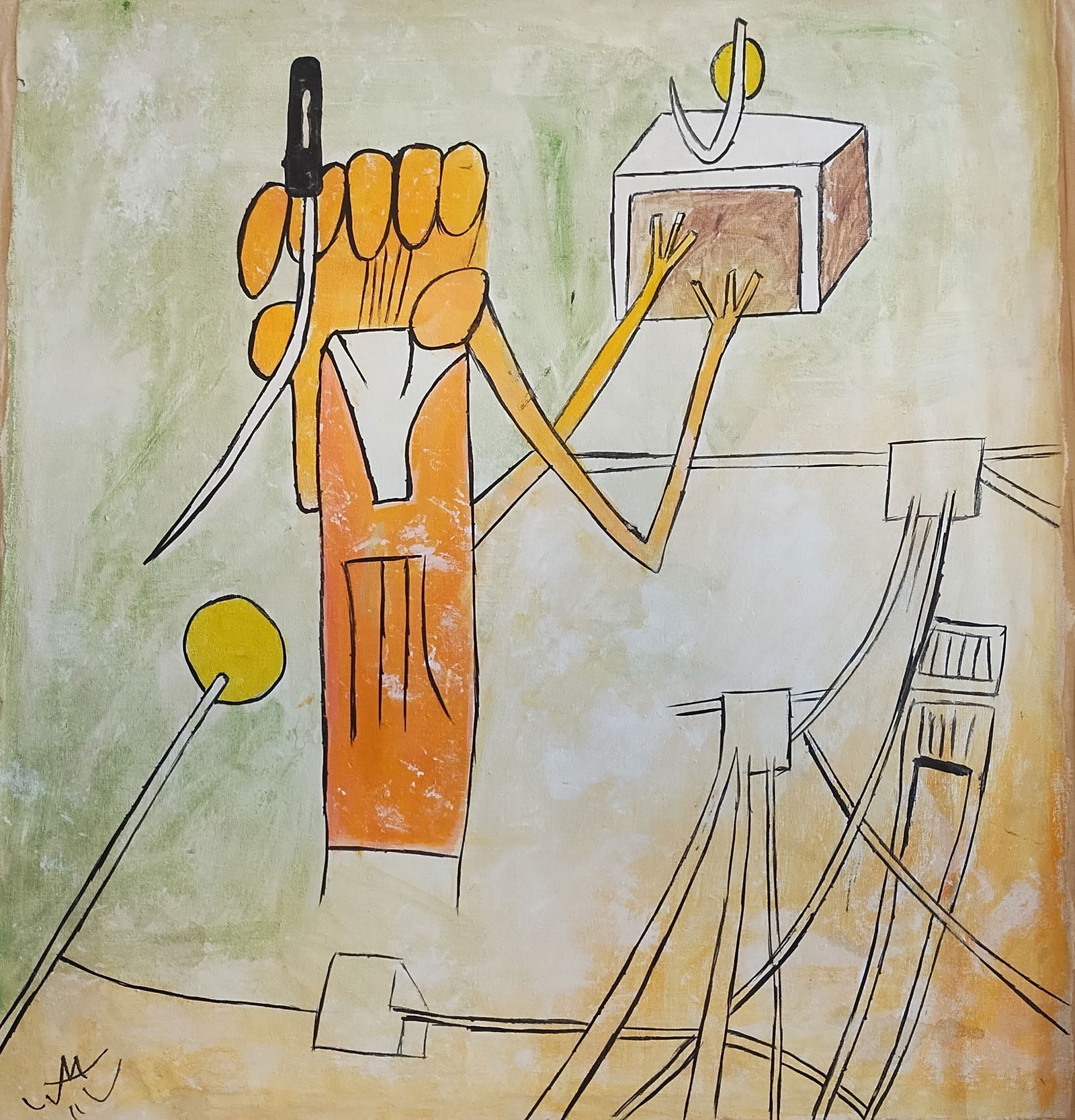 Signed Lam (Wifredo Lam-Cuban- Amer), Abstract Painting on Canvas Modern Art 20th Century: Signed Lam (Wifredo Lam-Cuban- Amer), Abstract Painting on Canvas Latin American Art 20th CenturyApprox Canvas Size: 20 1/4 x 21 inches. Vintage Abstract.Good vintage condition. See photos as part of