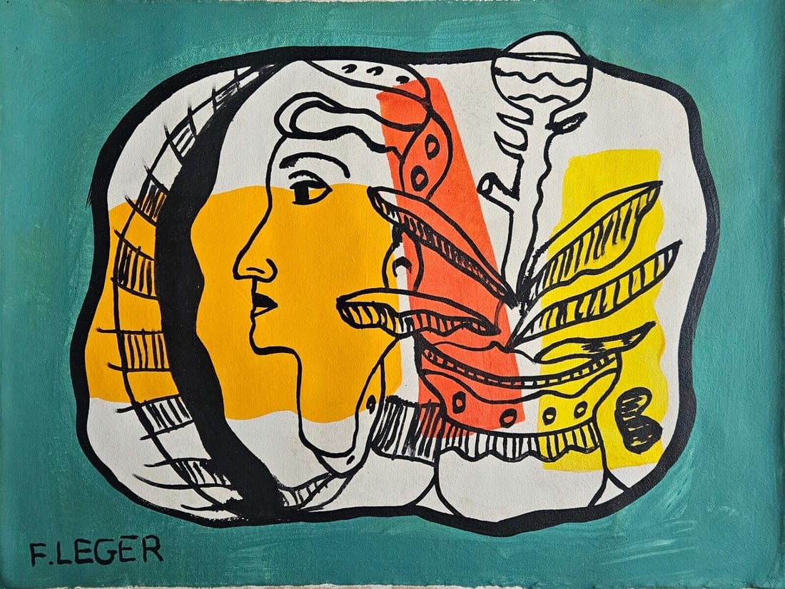 Abstract Painting on Canvas Signed F. Leger Modern Art Painting (1 of 4)