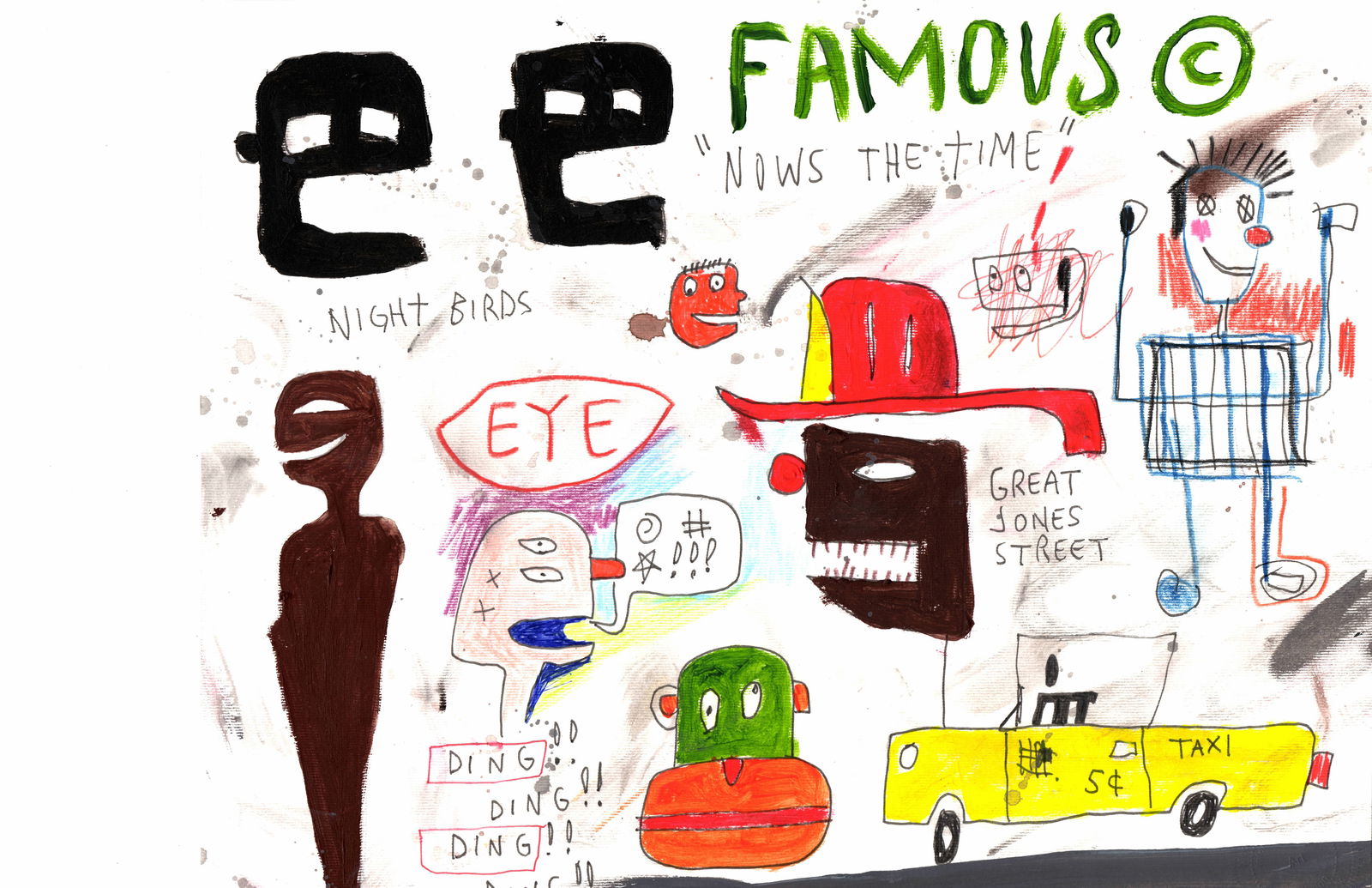 Jean-Michel Basquiat Expressionism Hand Painting Drawing on Cardboard: Jean-Michel Basquiat Expressionism Hand Painting Drawing on Cardboard. Size: 16 1/2 x 11 3/4 Inches. Provenance: W.N York consignor Private collection. it is being sold in the manner or style of the a