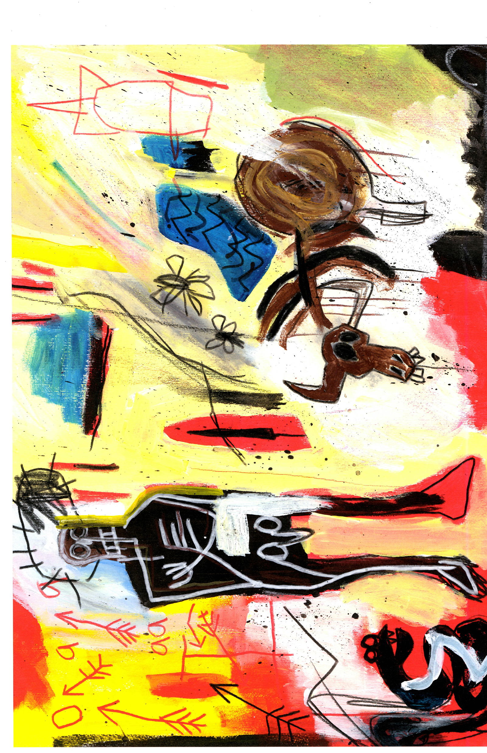 Jean-Michel Basquiat Expressionism Hand Painting Drawing on Cardboard (1 of 1)