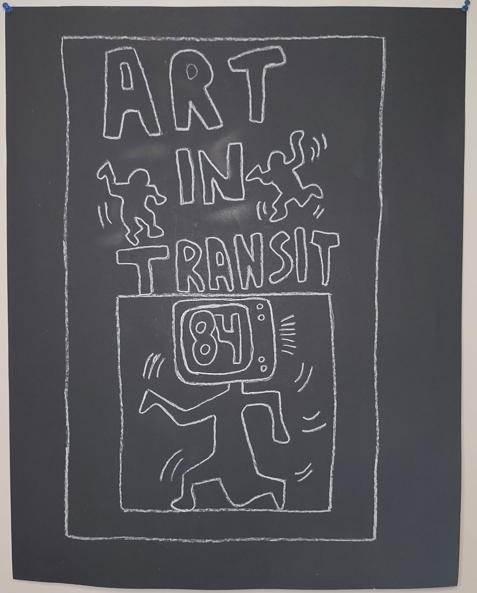 Keith Haring (Handmade) Drawing On Black Paper. 28 x 22 In: Keith Haring (Handmade) Drawing On Black Paper.Large Size: 28 x 22 Inches. It is being sold In the Manner of the artist after, declared as a copy in accordance with the rules,it is not accompanied by