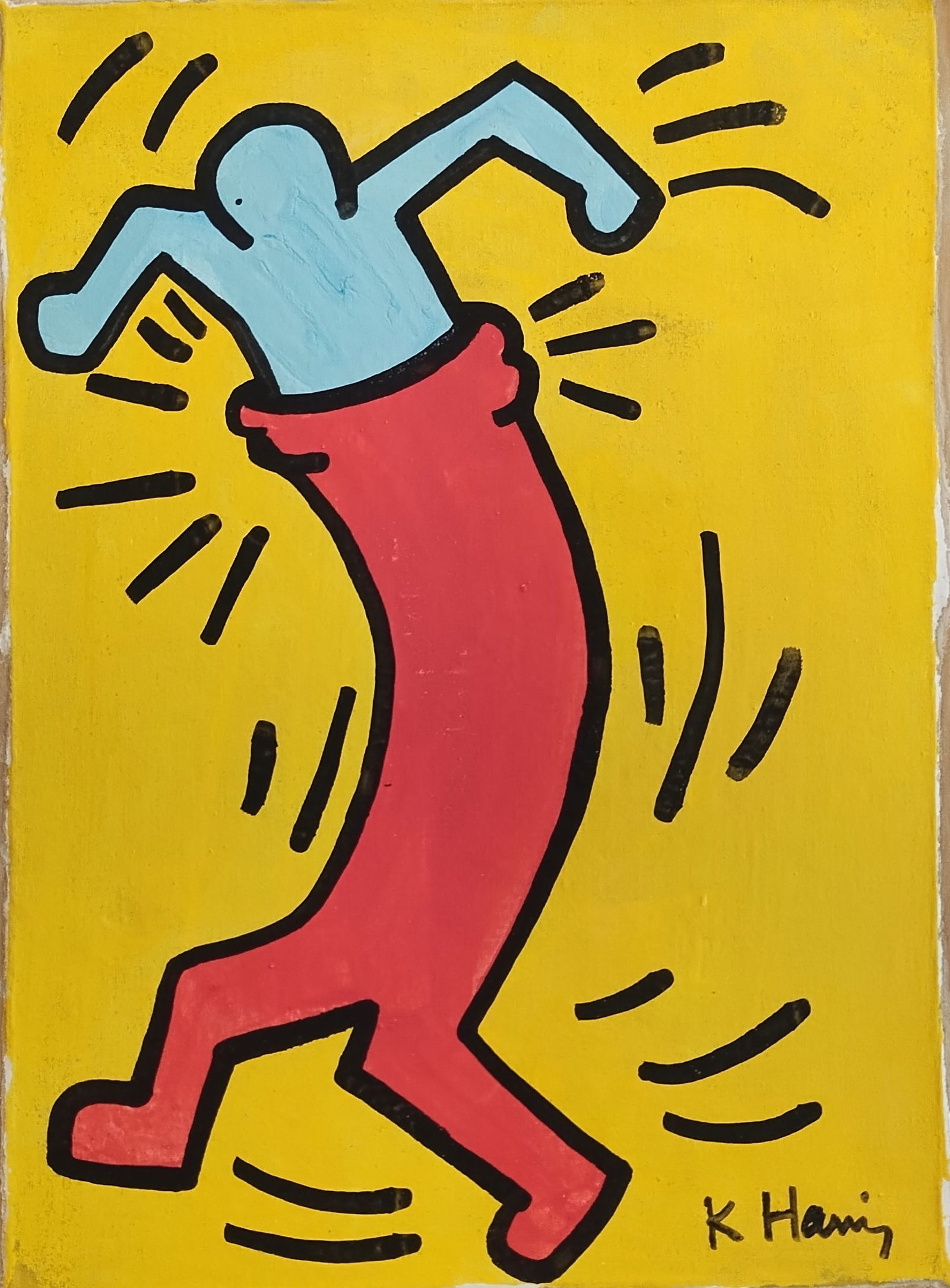 Signed Haring Abstract Painting on Canvas. (1 of 2)