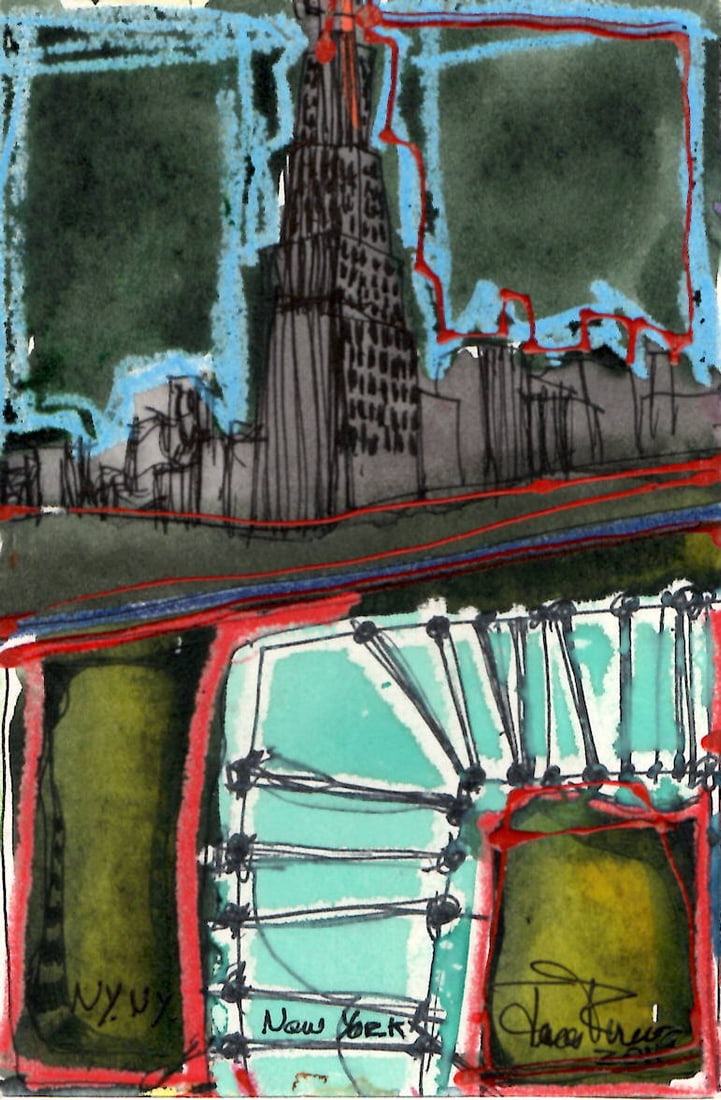 Original J Rivera Abstract New York Big Apple Mixed Med: Original J Rivera Abstract New York Big Apple Mixed Media. Signed: Size: 6 x4 inches.