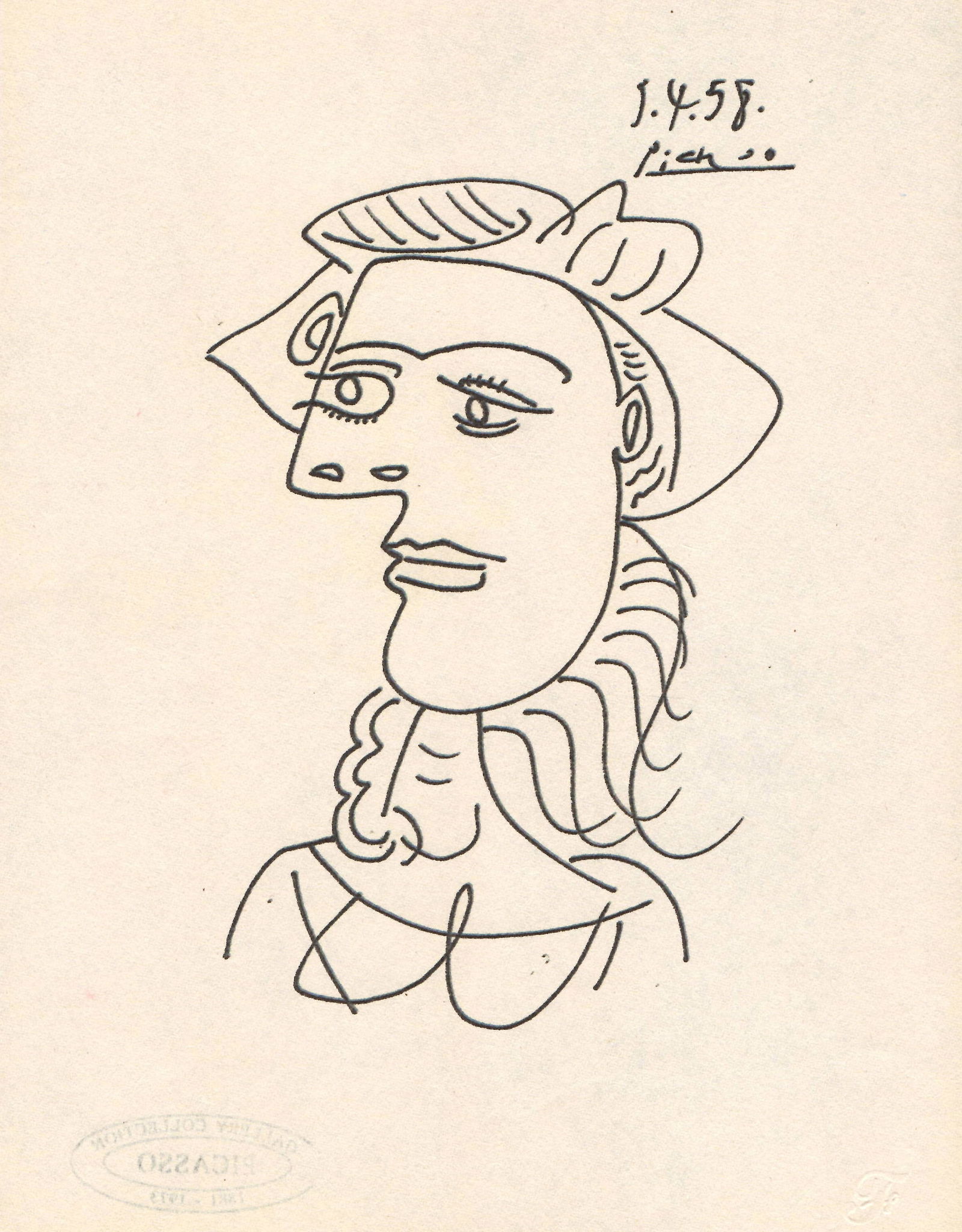 Pablo Picasso Fine Art drawing/print Ink on Paper.Embossed Stamp.`GALLERY COLLECTION PICASSO STAMP (1 of 2)