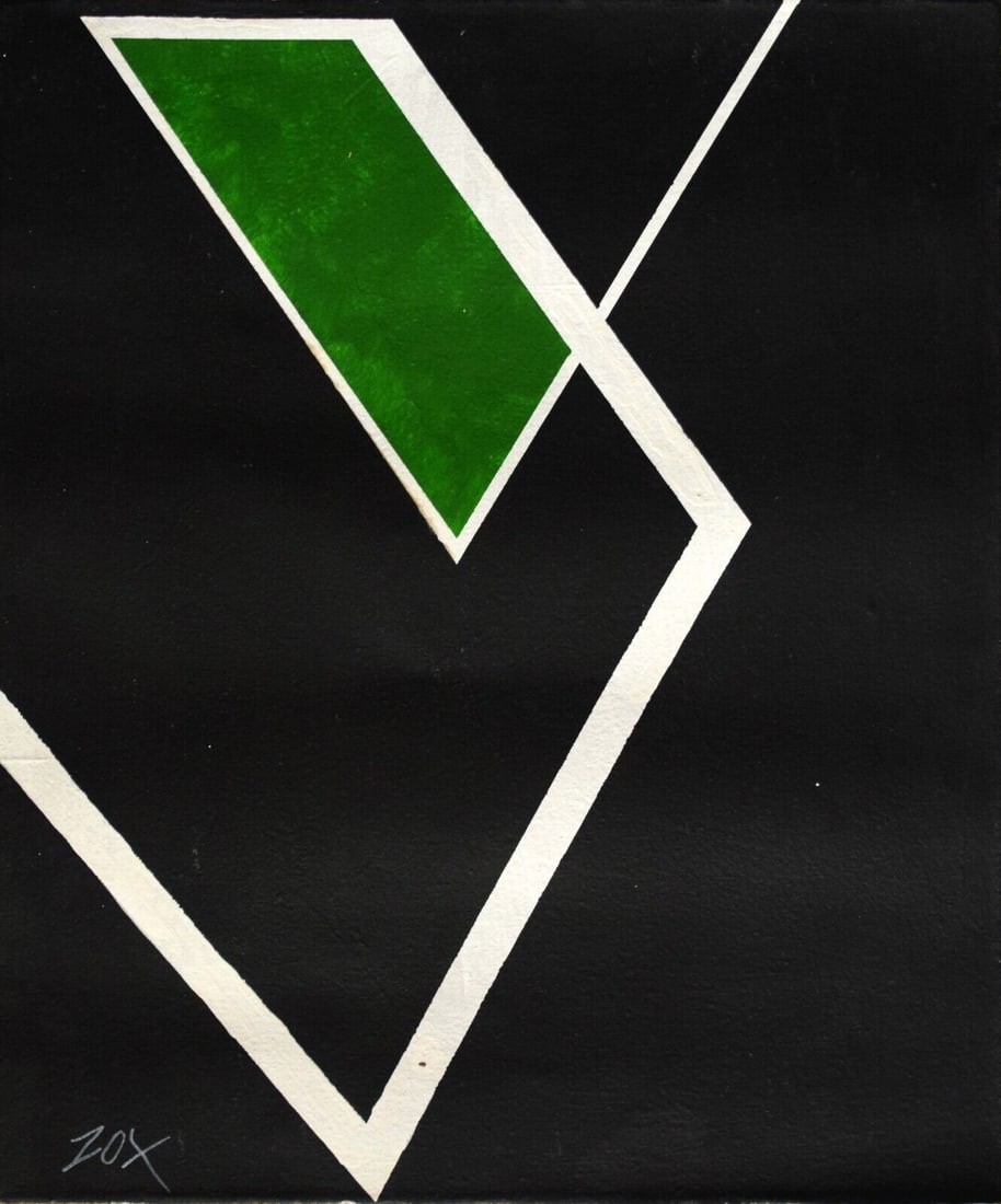 Vintage Abstract Canvas Signed Zox, Modern Art Painting 20th Century (1 of 4)