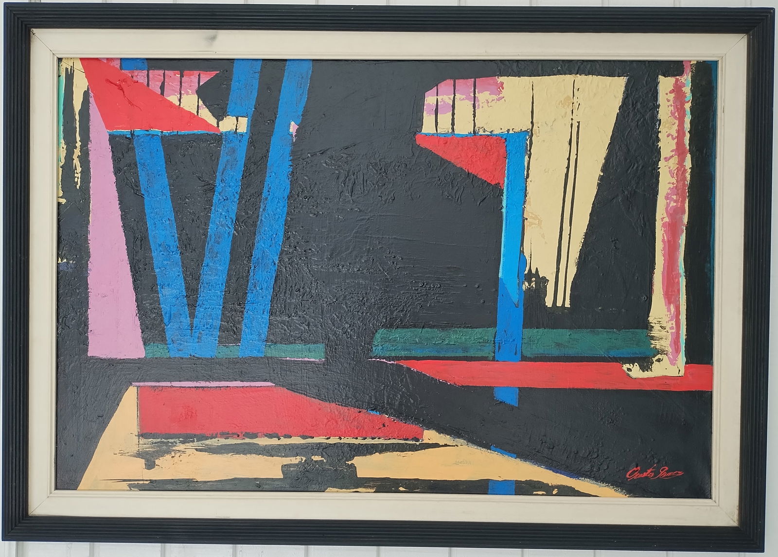 Abstract Industrial Mid-20th Century WPA Minimalist Art Painting on Canvas Framed. (1 of 9)