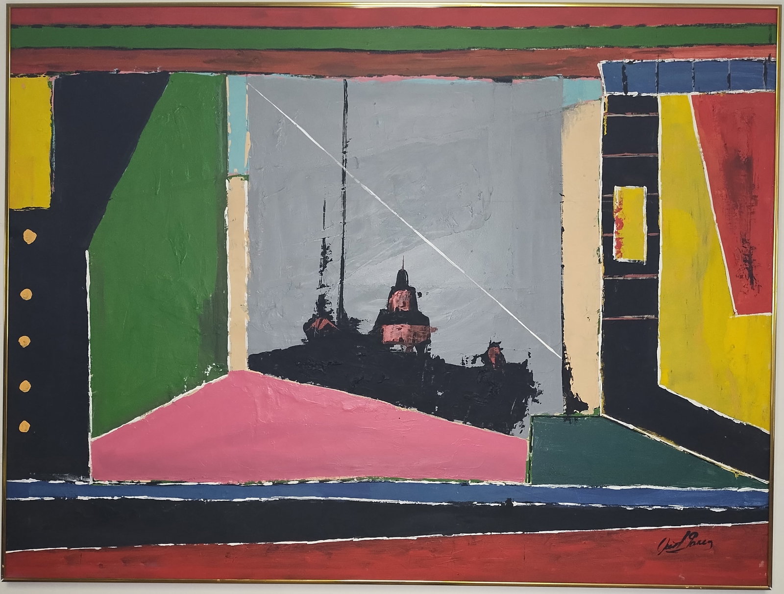 Huge Vintage Signed Abstract Modernist Painting on Canvas — Framed with COA (1 of 8)