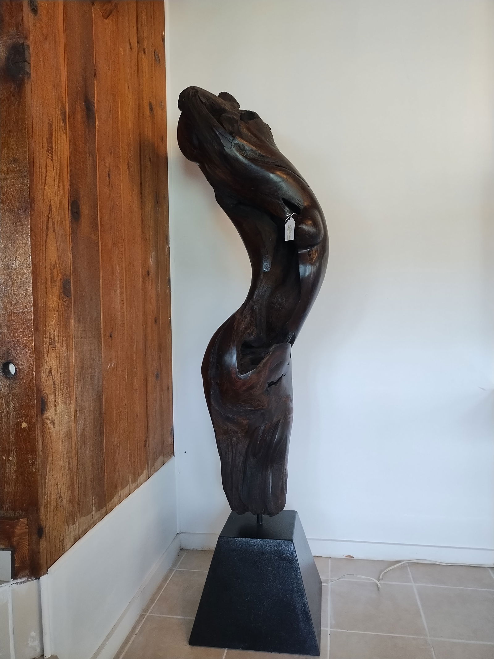 Sigmund De Tonancour (b. 20th century), Standing Nude Woman, 1980: Late 20TH Century Figurative Female Nude Wood Sculpture by Sigmund De Tonancour. A carved burlwood female torso mounted to a rotating base. 20th century. Signed and dated "Sig de Tonancour/ '85." Appr