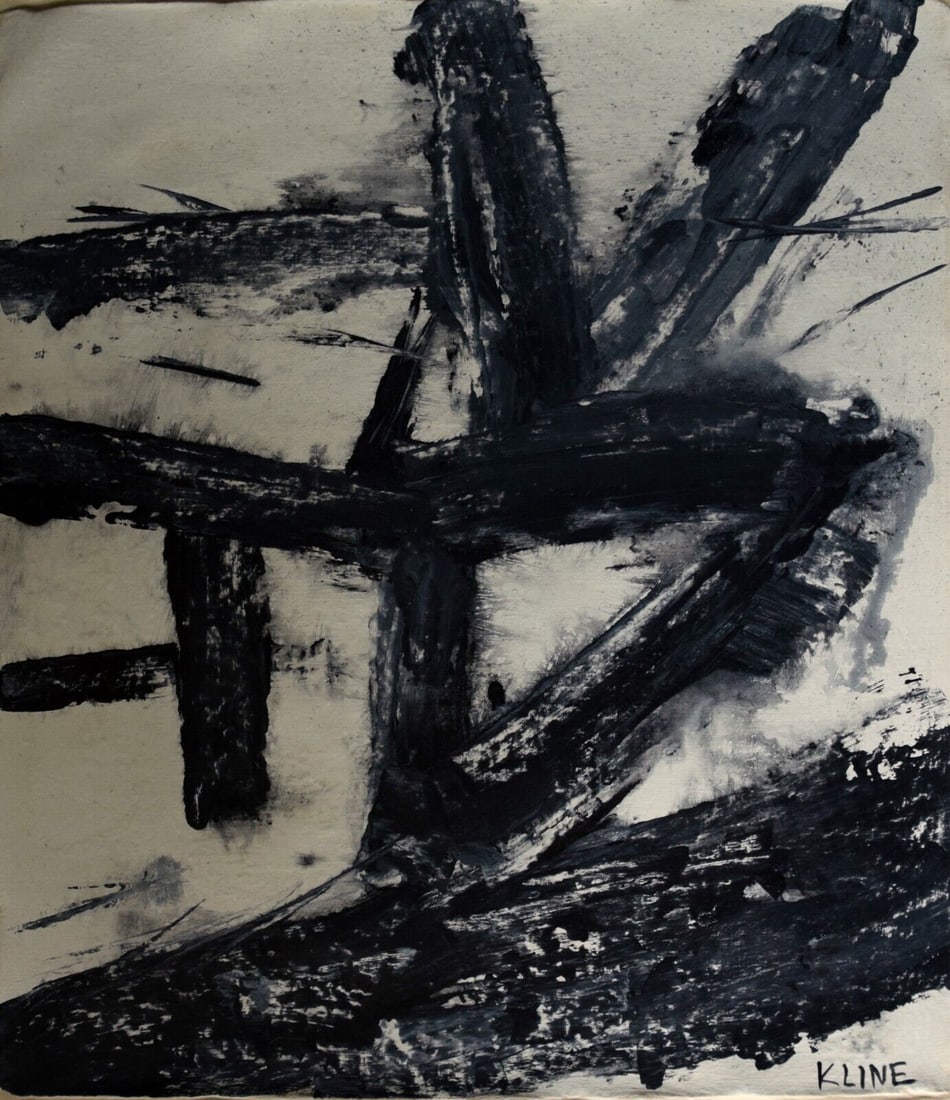 Vintage Abstract Painting Signed Kline, Modern Art (1 of 4)