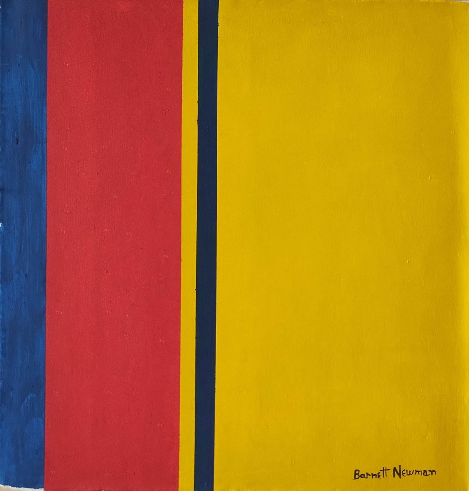 Signed Barnett Newman Abstract Painting on Canvas: Signed Barnett Newman Abstract Painting on Canvas. Approx Canvas Size: 19 x 19 1/2 inches. Good vintage condition. See photos as part of the description. See photos. NOTE: This painting is sold withou