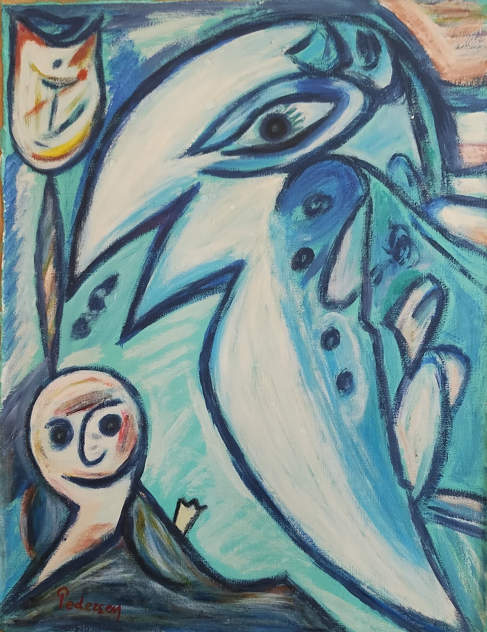 Signed Pedersen (Carl-Henning Pedersen), Abstract Painting on Canvas Modern Art 20th Century (1 of 3)