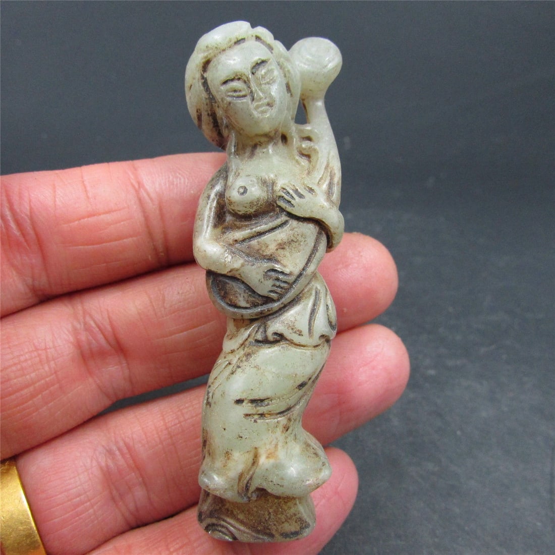 Antique Chinese Carved Natural Jade Beauty (1 of 2)