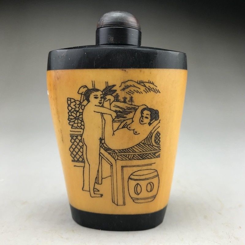 Antique Chinese Bone Hand-Carved Snuff Bottle Man-Woman (1 of 3)