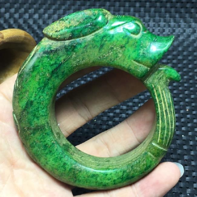 Antique Natural Green Jade Hand Carved Bangle Bracelet (1 of 2)