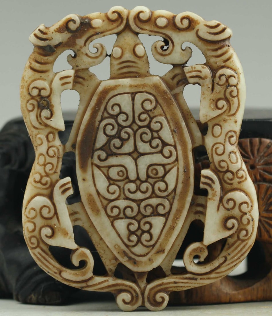 Hand Carved Natural Jade Double Face Dragon Medallion (1 of 2)