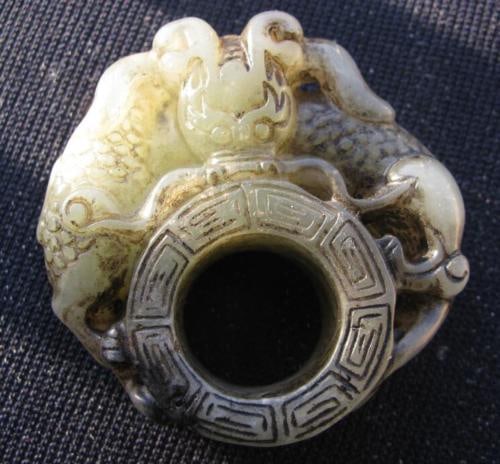 Antique Natural Jade Hand-Carved Dragon Ring (1 of 2)