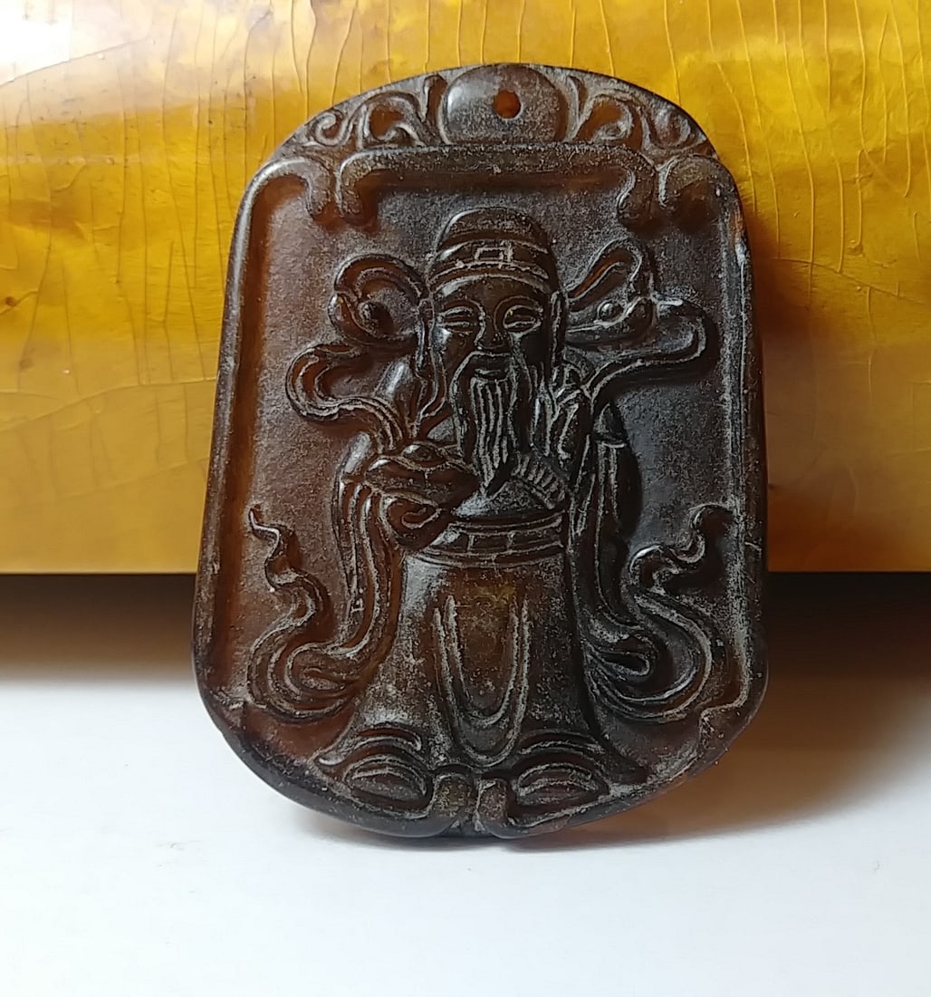 Antique Natural Jade Carved Wise Man Medallion Pendant (1 of 2)
