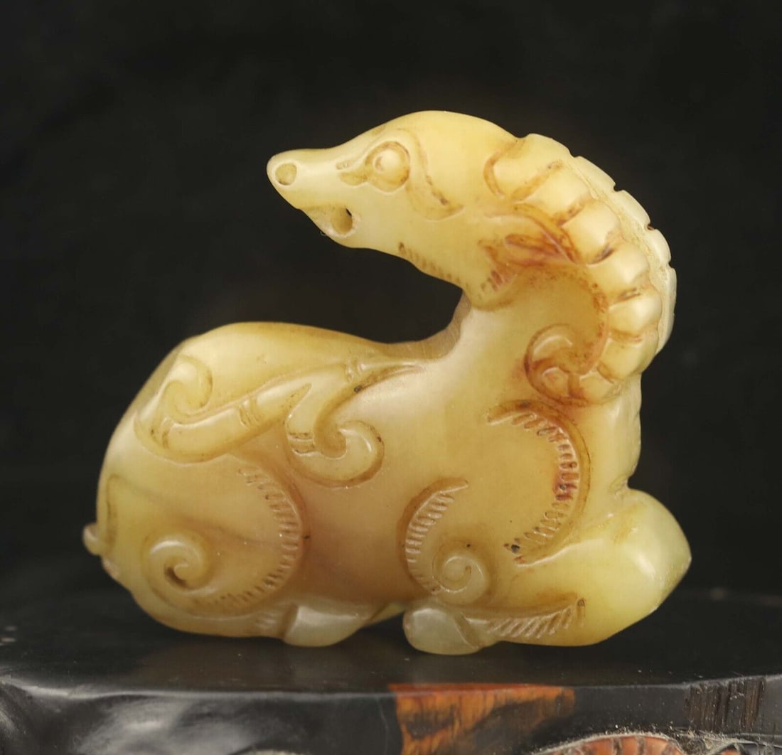 Old Natural Jade Hand-Carved Jade Hand Carved Statue of Monkey on Horse Medallion. Master Carved (1 of 3)