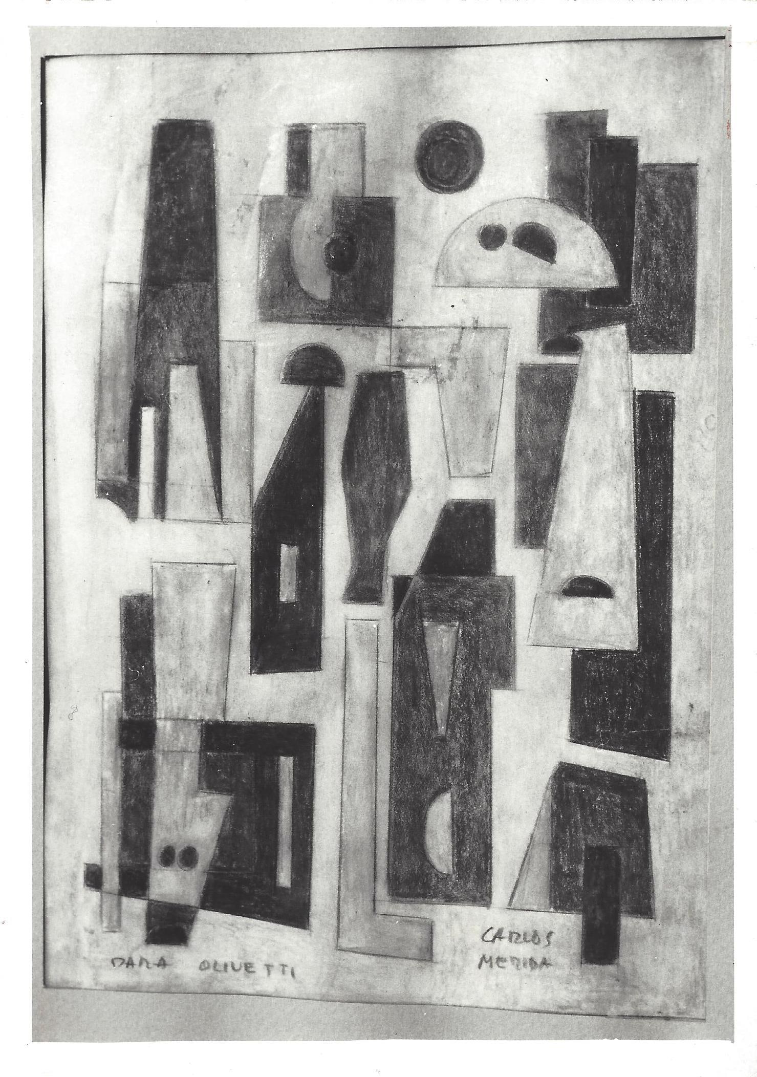 1981 Art Carlos Merida La Ofrenda Drawing Olivetti. Vintage Photo. (1 of 2)