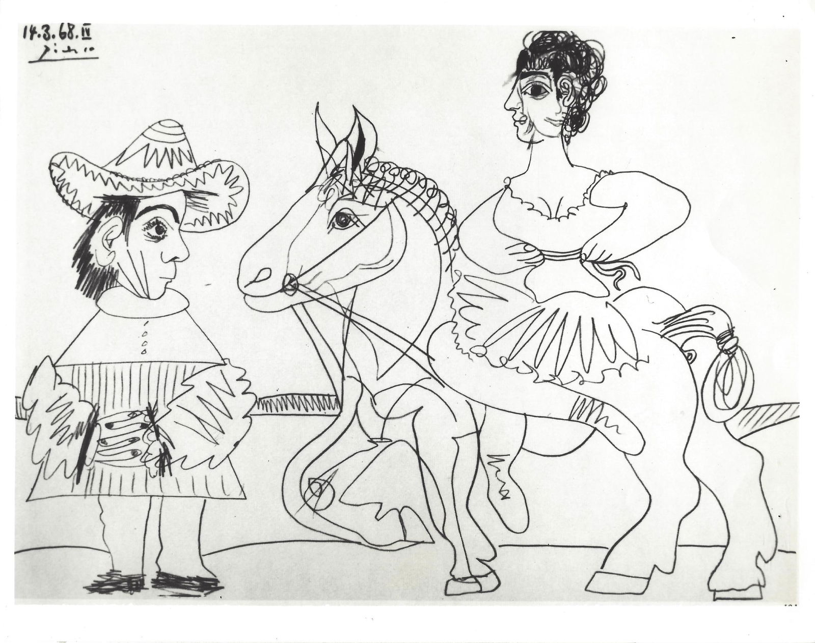 1969 Photo Pencil drawing by Pablo Picasso: 1969 Photo Pencil drawing by Pablo Picasso .Provenance: New York-Based Photography Collector & Curator -Collection of Rare Photographs. Approx Size: 8 x 10 inches. Photo may have bent corners, damaged