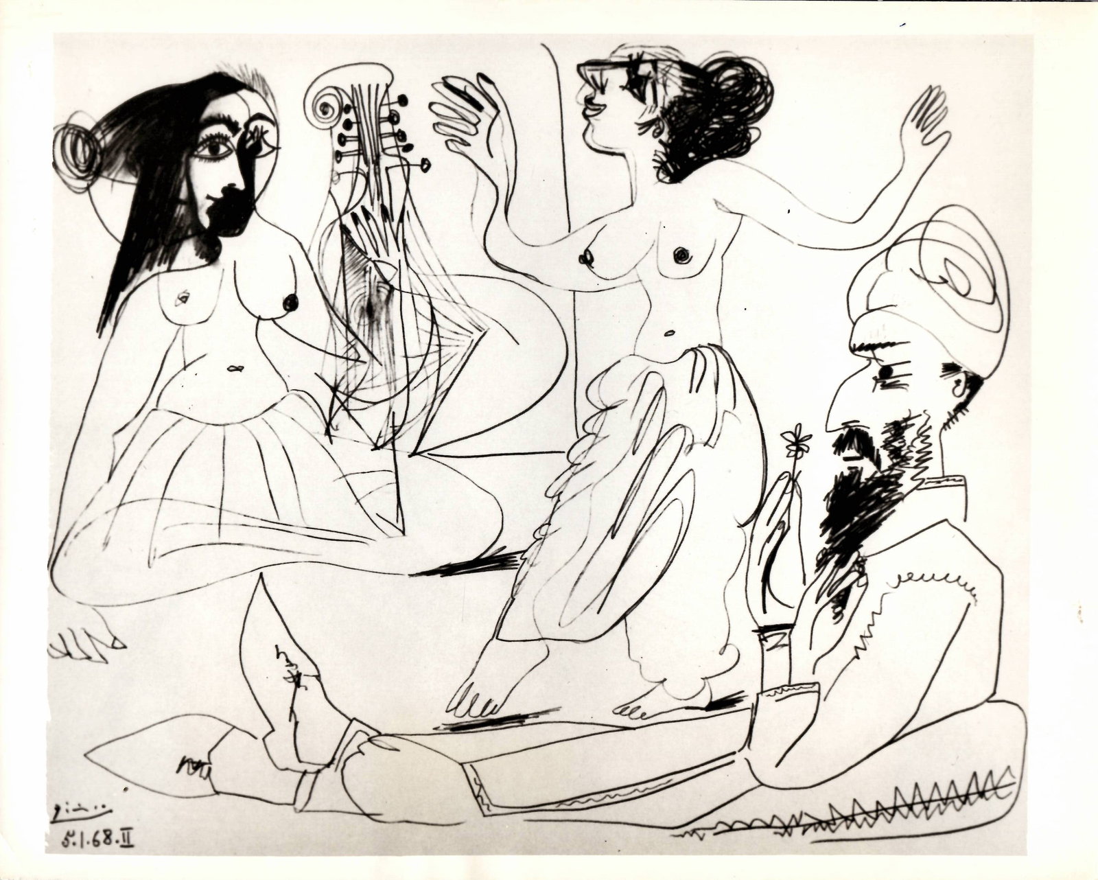 1969 Photography - Pablo Picasso drawing in pencil from '68: 1969 Photography - Pablo Picasso drawing in pencil from '68: Approx Photo size:10 x 8 inches: Provenance New York-Based Photography Collector & Curator -Collection of Rare & Vintage Photographs.Photo