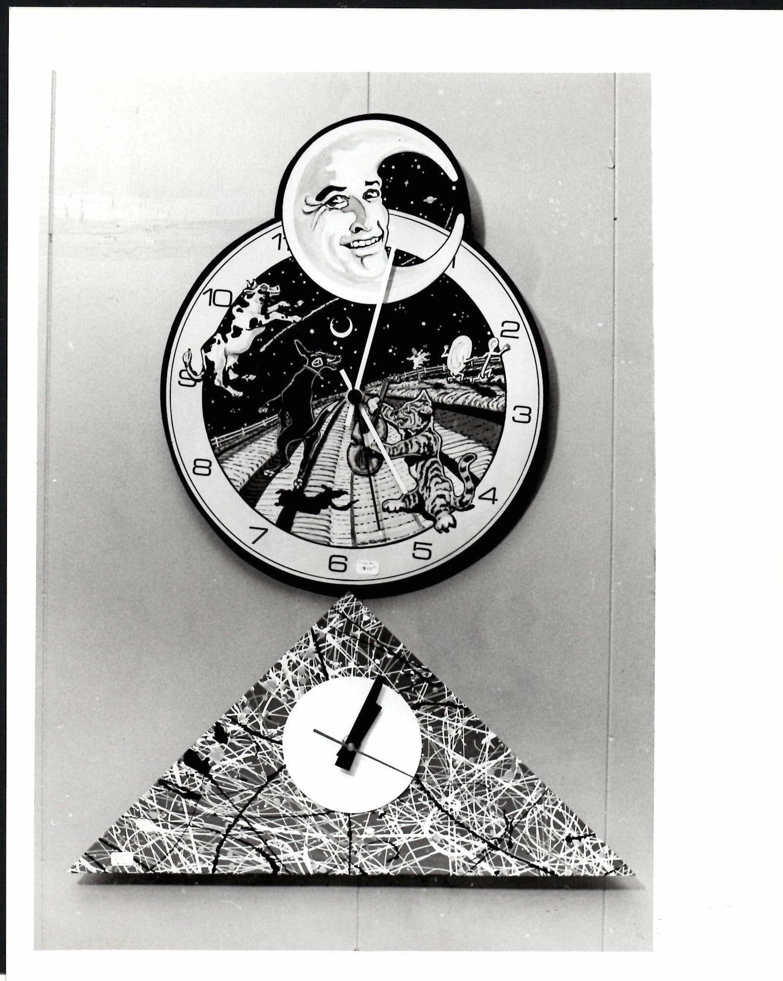 Vintage Photo Pair of Clocks Hey Diddle Diddle & Abstra (1 of 2)
