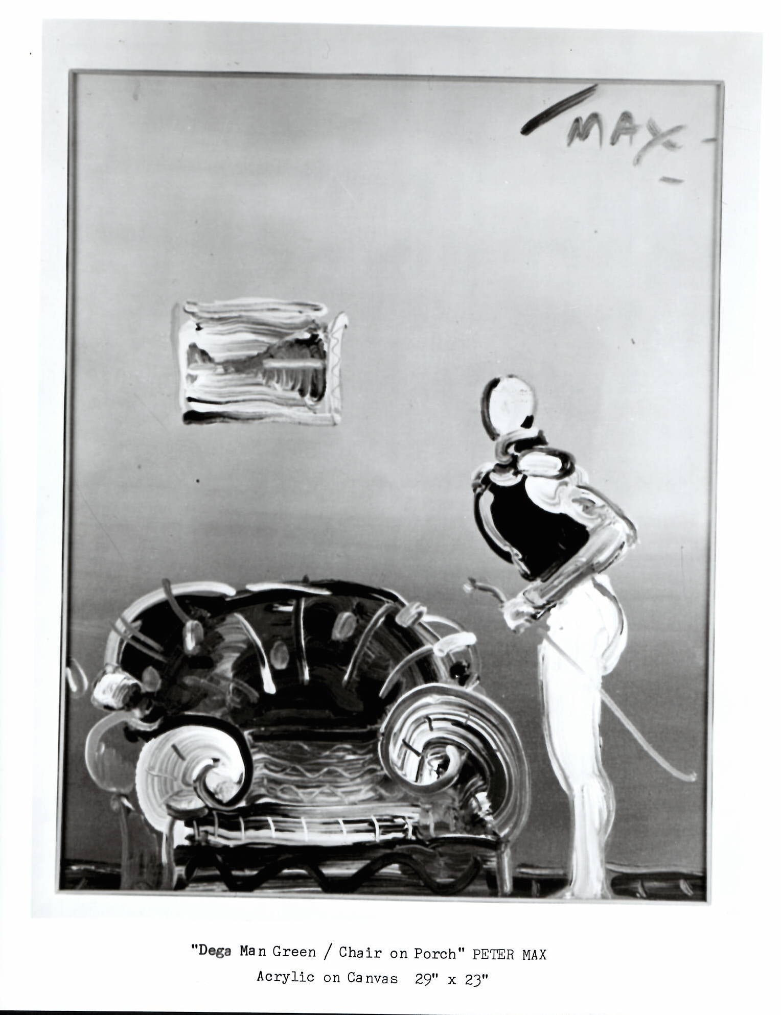 1987 Photo- Chair on Porch Painting by Peter Max: 1987 Photo- Chair on Porch Painting by Peter Max... Photo size: 10 x 8 inches. Provenance: New York-Based Photography Collector & Curator -Collection of Rare Photographs. Note: Please study the images