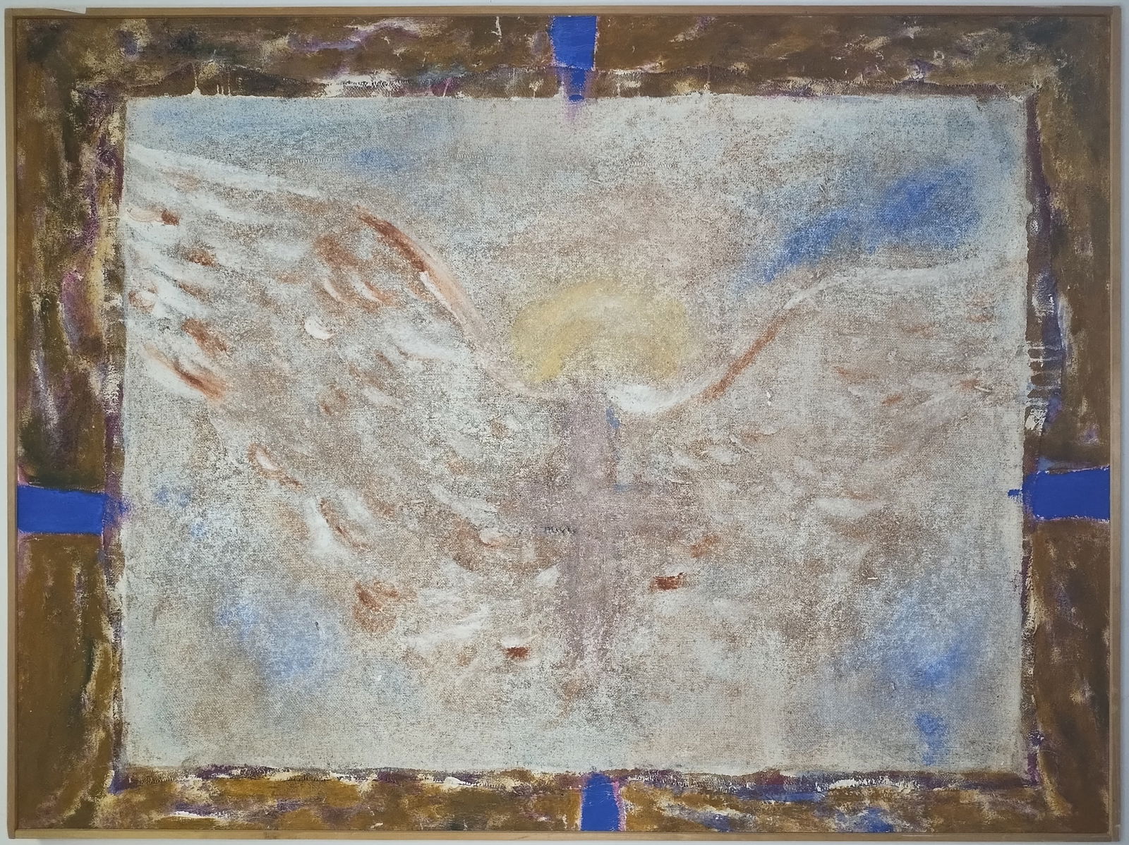 Large Formato Latin American Art Federico Vargas CH Abstract Painting: Large Formato Latin American Art Federico Vargas CH Abstract Painting Title:Angel De la Guardia Para La Condesa 1997 Support Collage Texture on Canvas Approx Painting Size: 63 x 47 Inches. Approx Wood