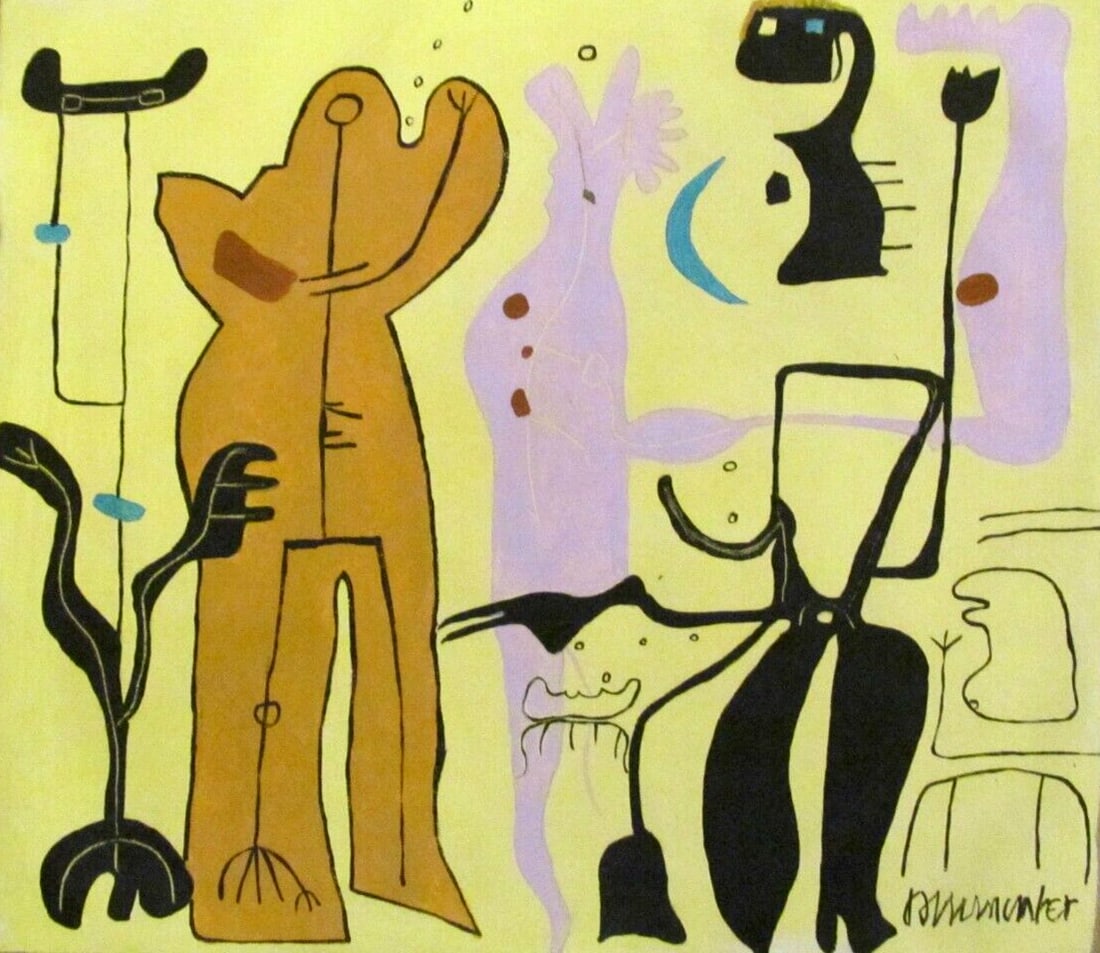 Abstract Painting on Canvas Signed Willi Baumeister: Abstract Painting on Canvas Signed Willi Baumeister, Modern Art, Modern Art,. Approx Canvas Measurements: 17 x 16 inches.. This painting is sold unstretched Canvas Only, Rolled up in a professional sh