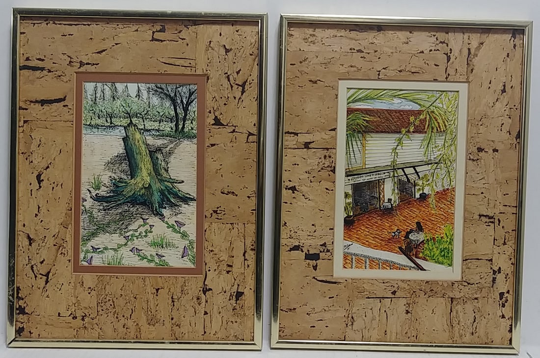 Lot of 2 1974 R.Diaz Signed Ink-Watercolor Painting: Lot of 2 1974 R.Diaz Signed Ink-Watercolor Original Painting. Each Approx Window Size: 5 x 84 - Approx Frame Size: 10 x 14 x 1 inches . Very good condition. No Glass. See photos.